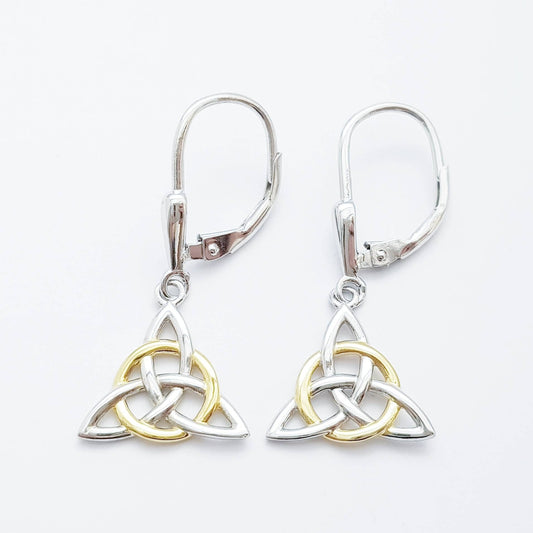 Silver Celtic knot Earrings, Irish Earrings, two tone Celtic Earrings