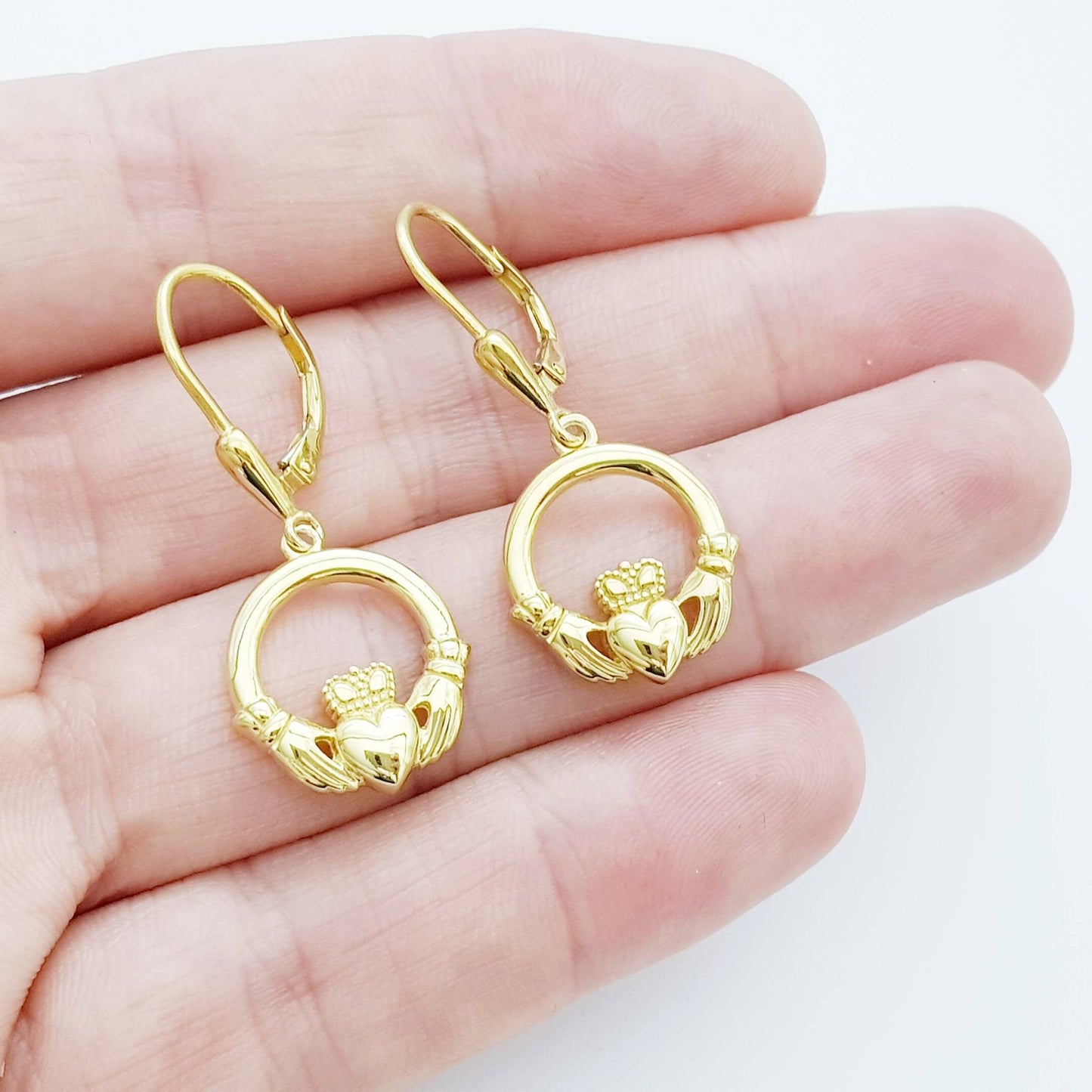 Claddagh Earrings, Silver Claddagh Earrings, Gold Claddagh drop Earrings