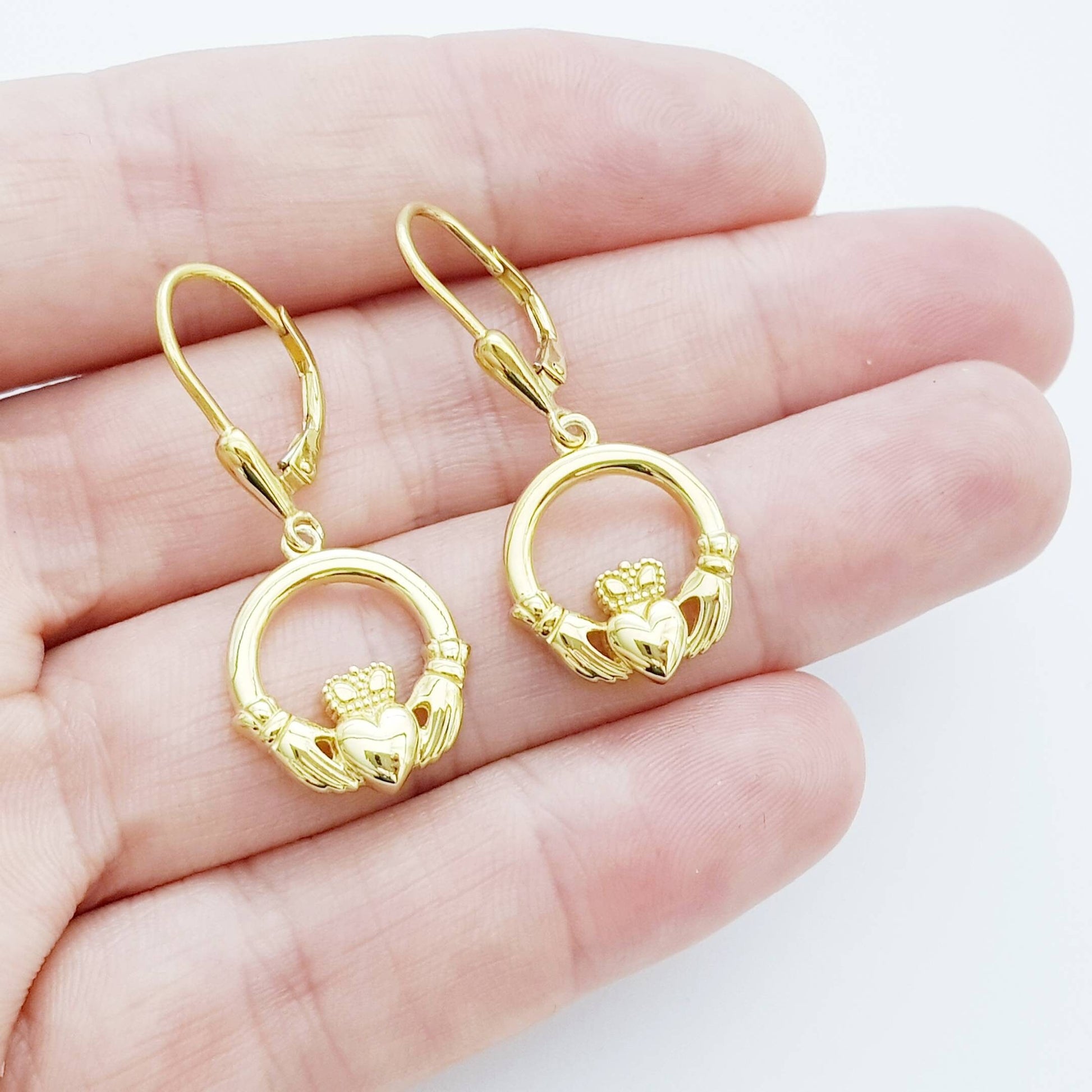 Claddagh Earrings, Silver Claddagh Earrings, Gold Claddagh drop Earrings