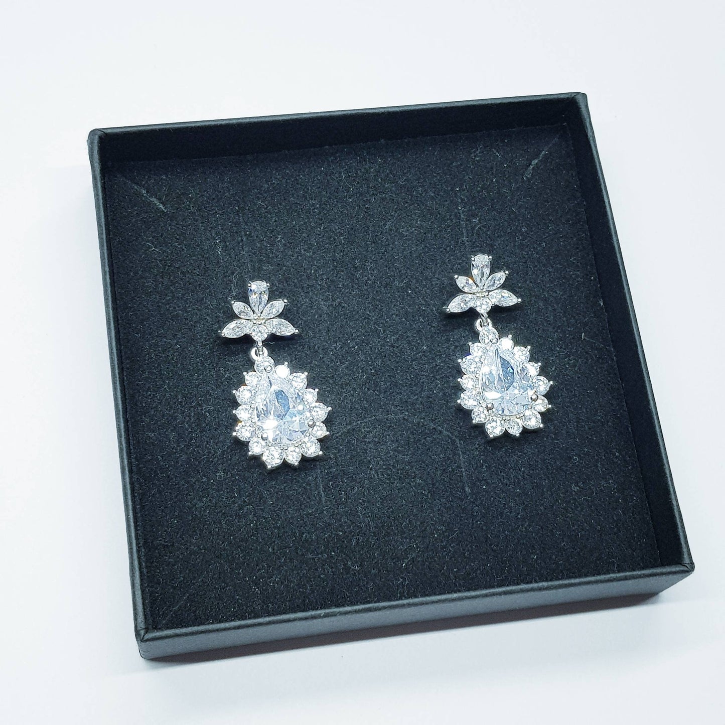 Bridal Diamond Earrings, chandelier Earrings, long teardrop Earrings, marquis and pear shaped stones