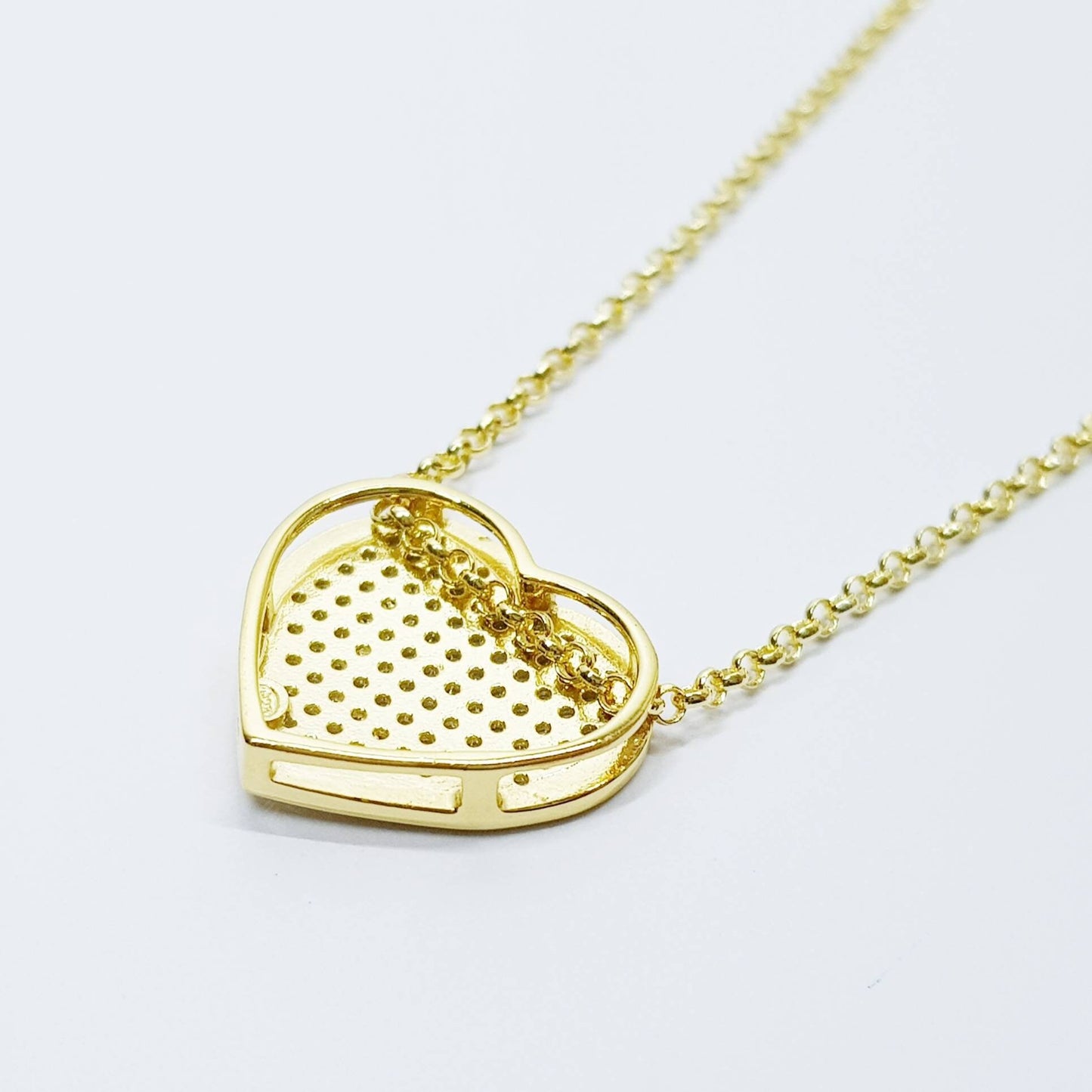 Modern heart necklace with yellow gold vermeil, sparkling faux diamond heart necklace