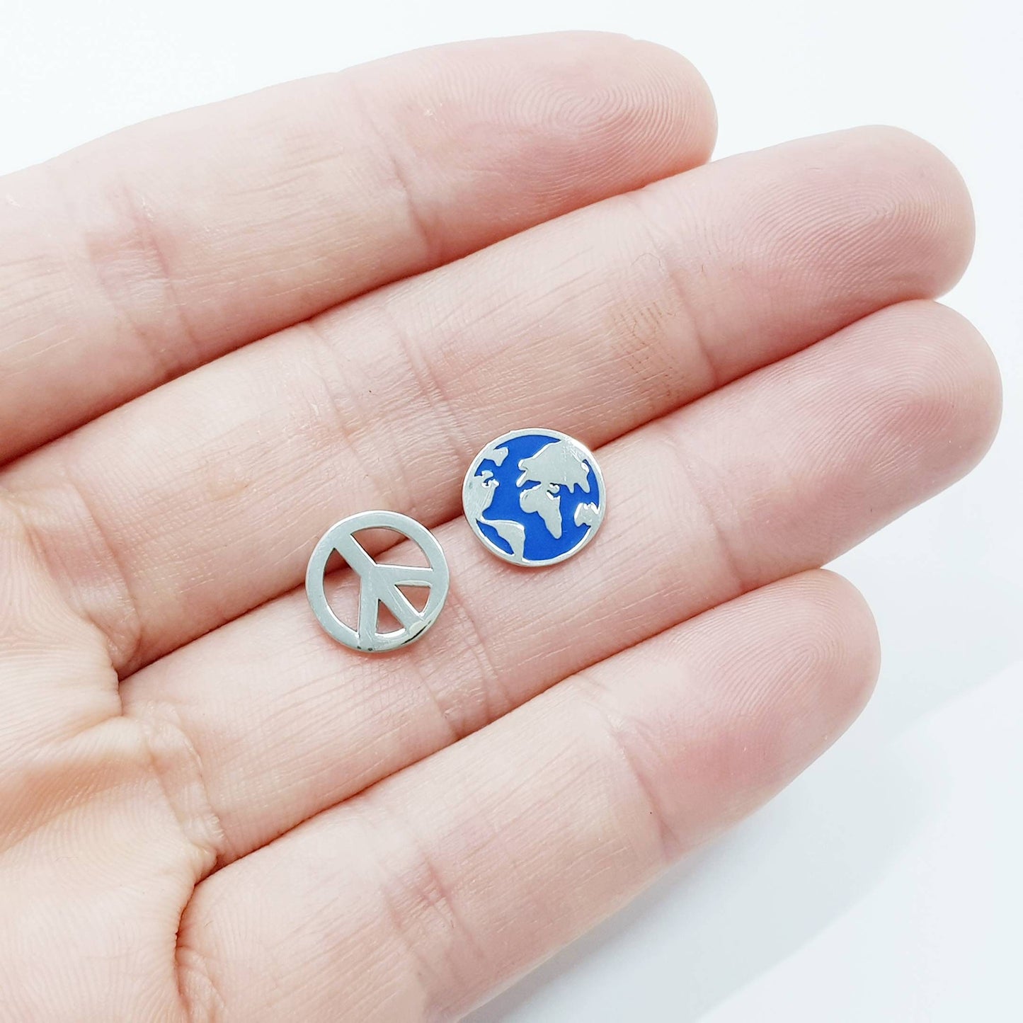 World peace sterling silver stud earrings, wanderlust earrings, globe studs, peace earrings