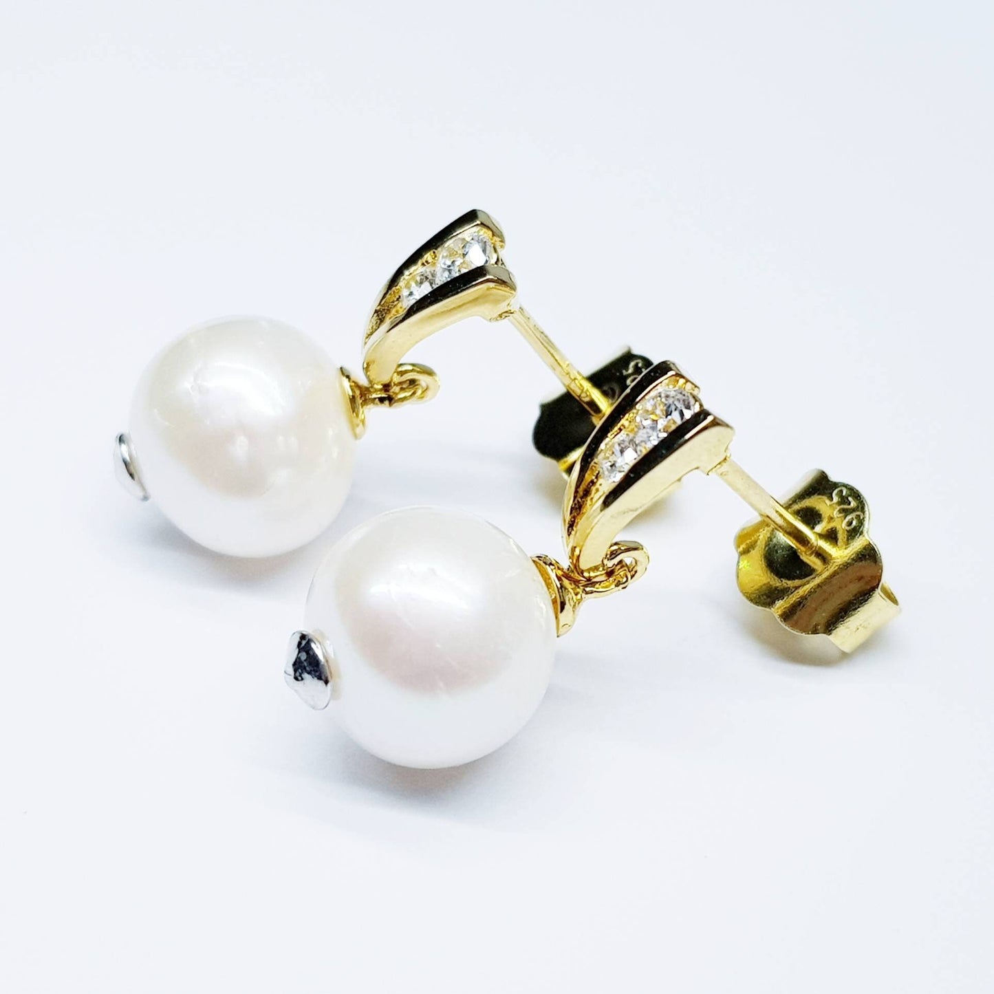 Gold plated sterling drop pearl earrings with freshwater pearl