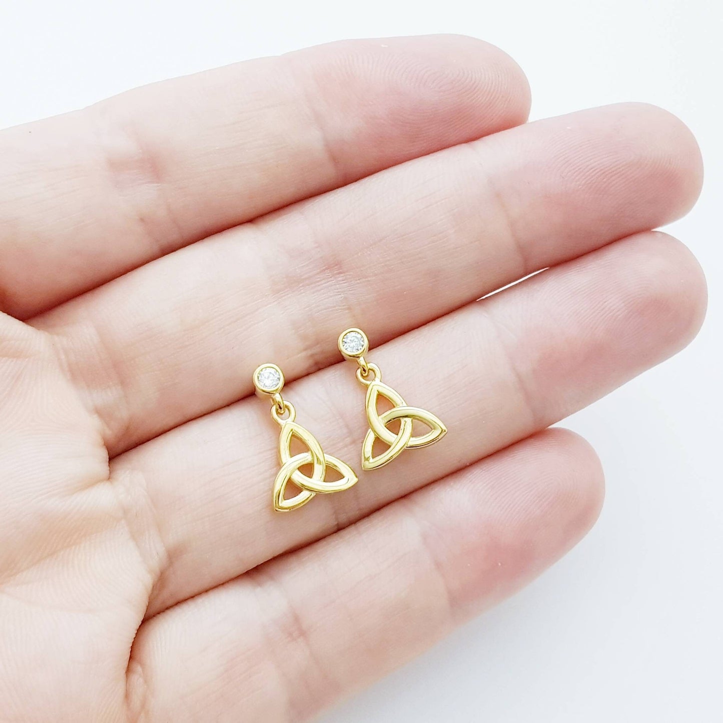 Small celtic drop earrings, Irish trinity jewelry, dainty drop Earrings