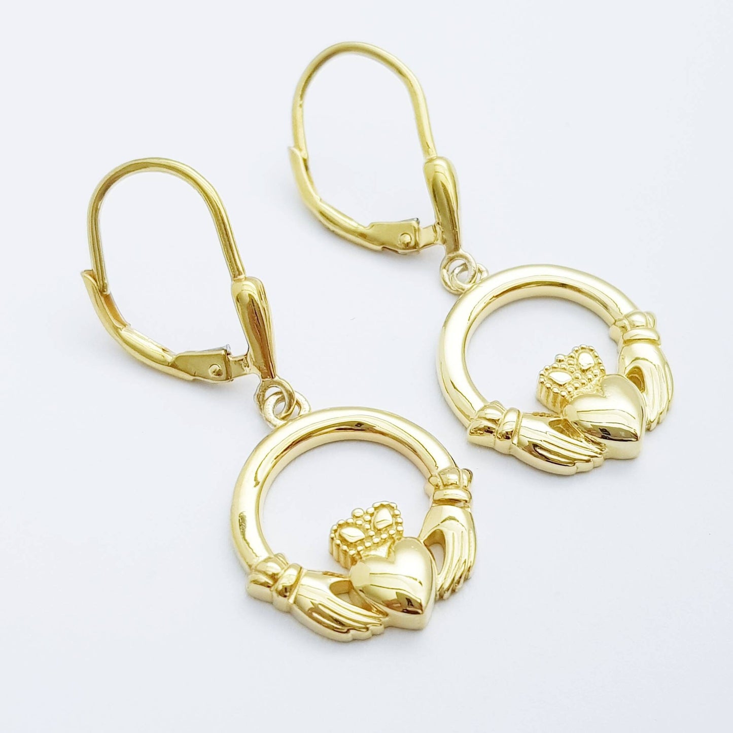 Claddagh Earrings, Silver Claddagh Earrings, Gold Claddagh drop Earrings