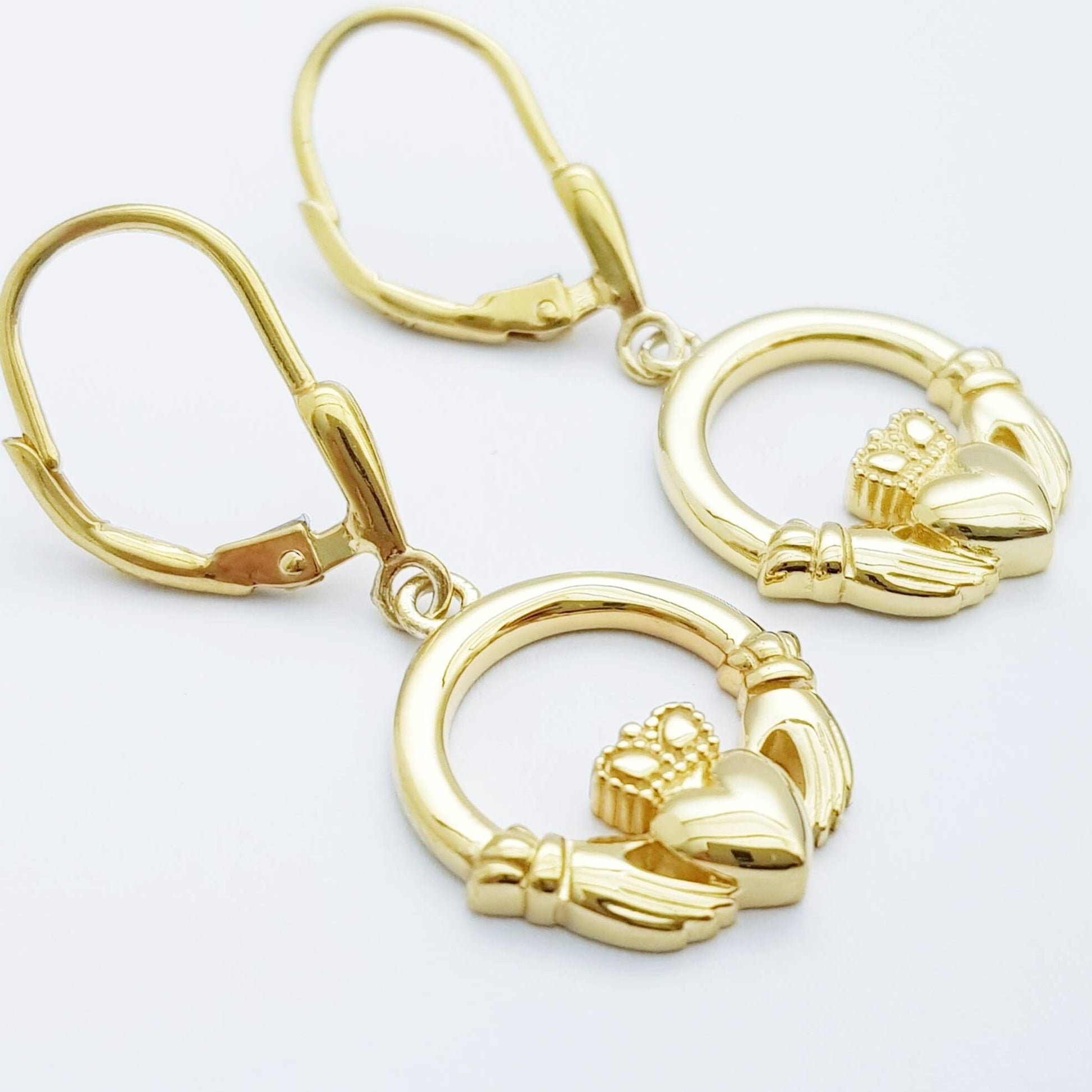 Claddagh Earrings, Silver Claddagh Earrings, Gold Claddagh drop Earrings