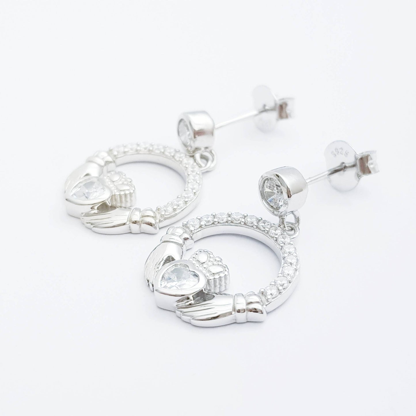 Claddagh Earrings, Silver Claddagh Earrings, Claddagh drop Earrings