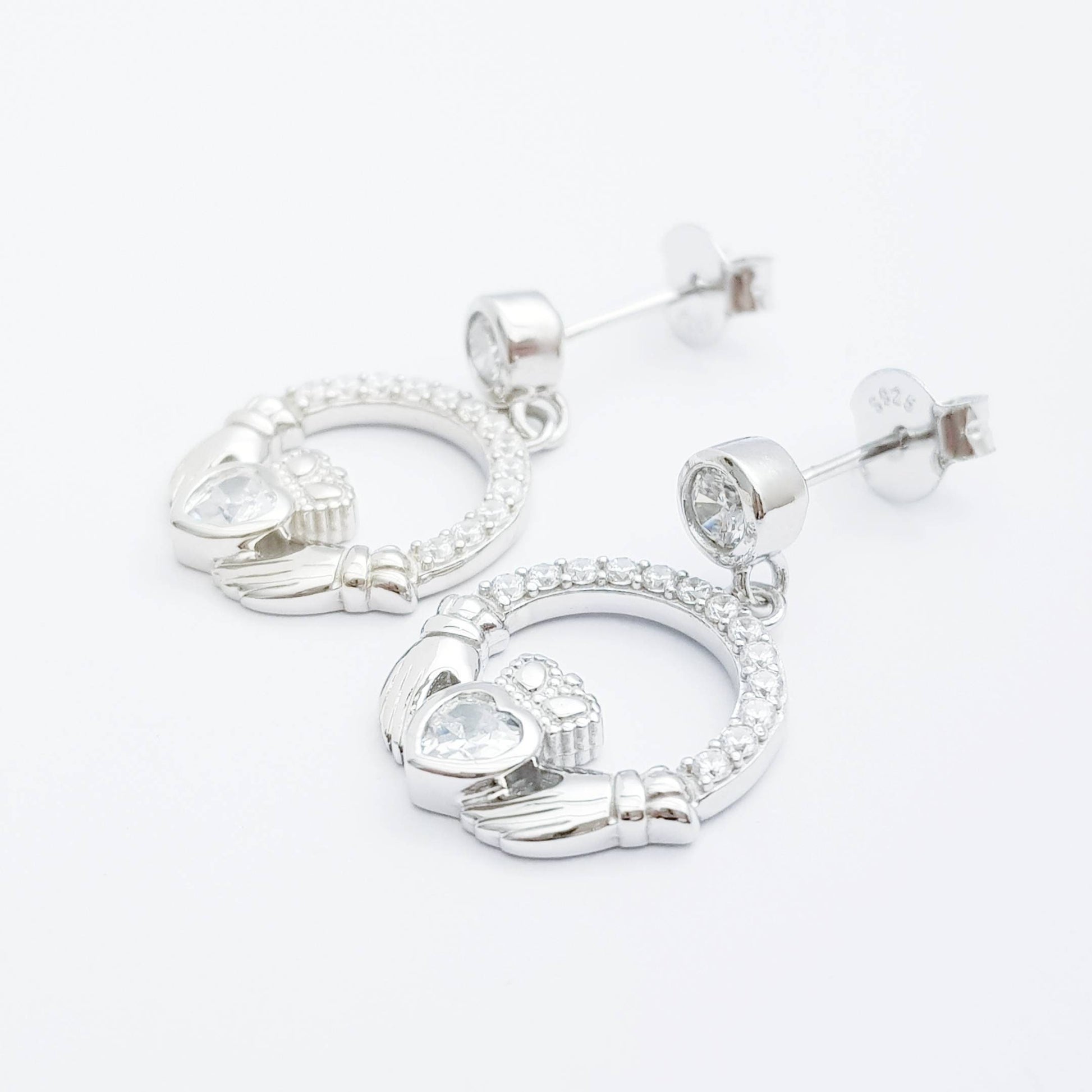 Claddagh Earrings, Silver Claddagh Earrings, Claddagh drop Earrings