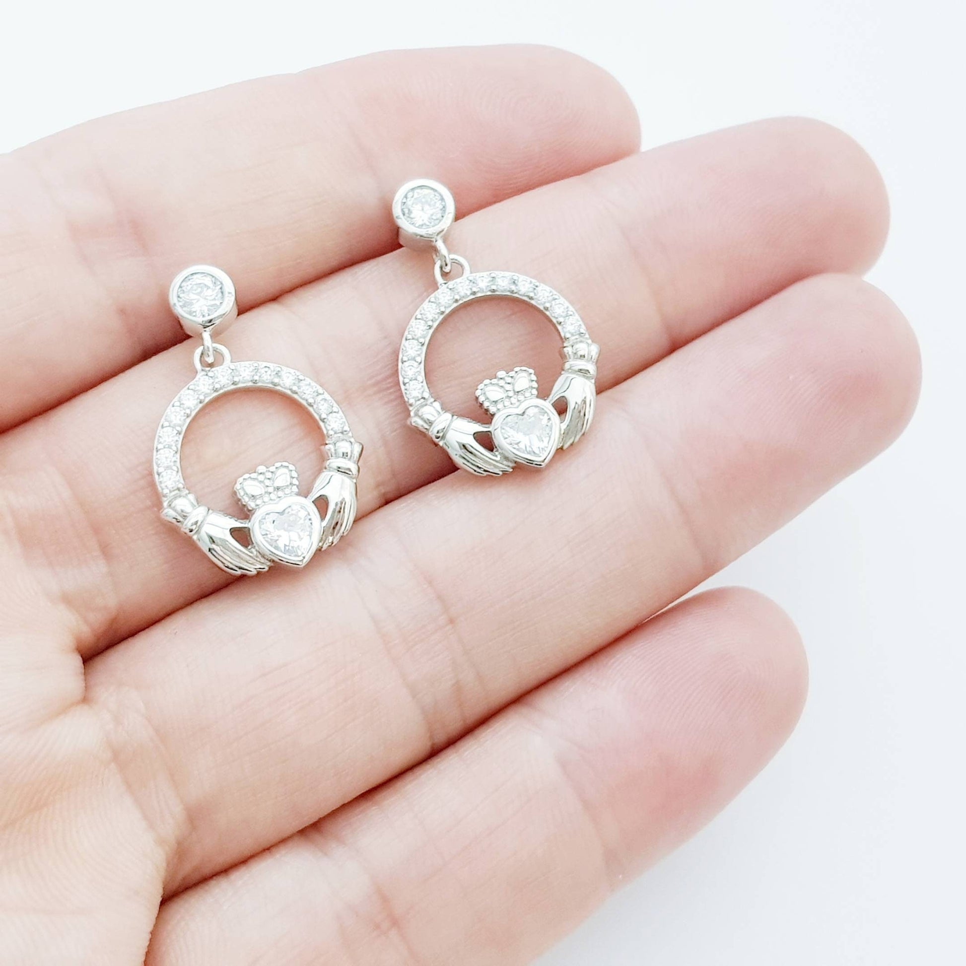 Claddagh Earrings, Silver Claddagh Earrings, Claddagh drop Earrings