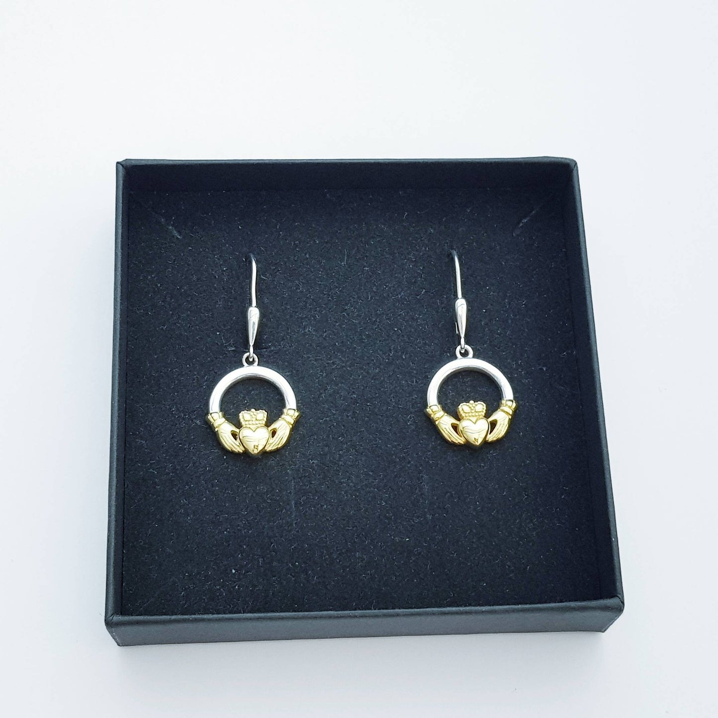 Silver & Gold Claddagh Earrings, Claddagh drop Earrings