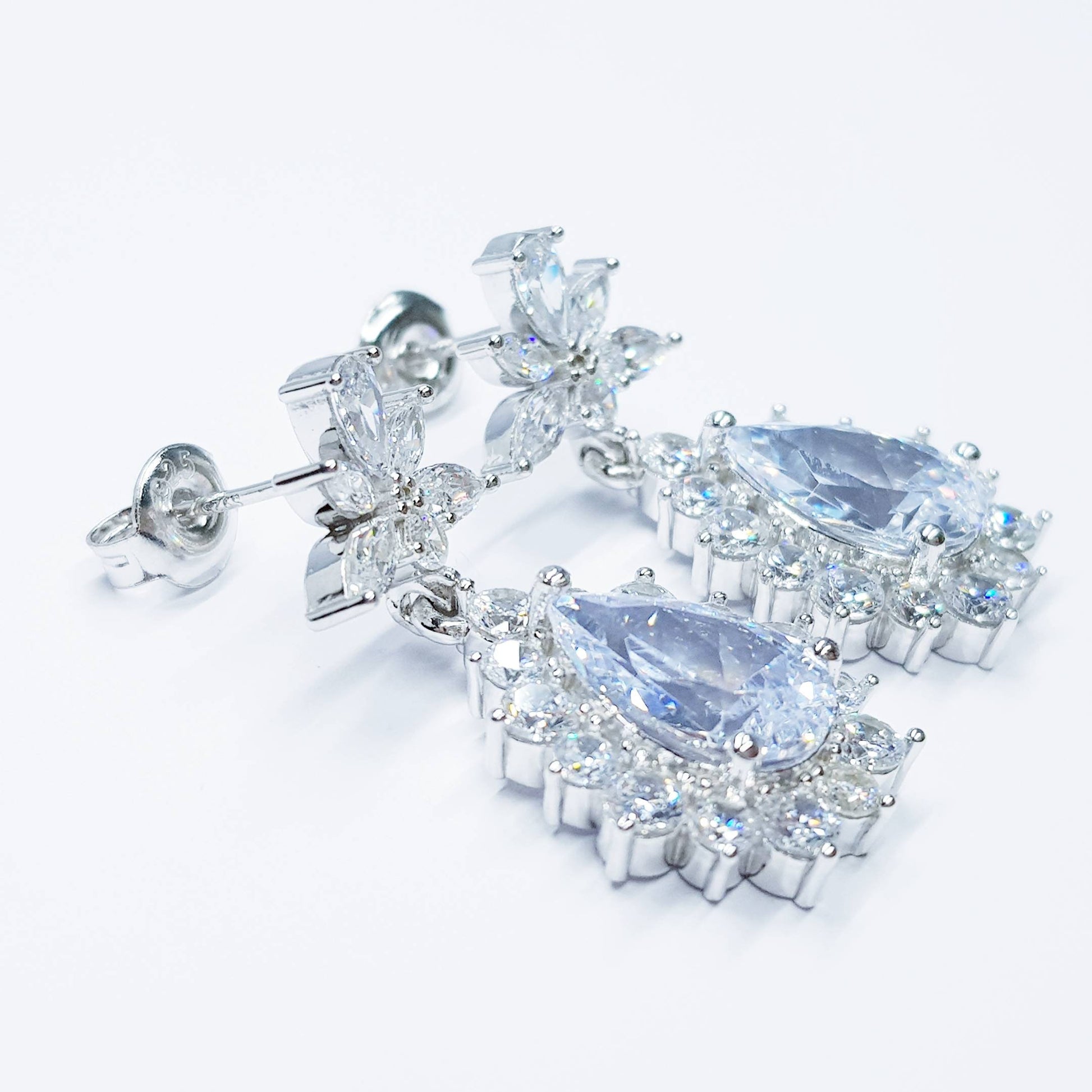 Bridal Diamond Earrings, chandelier Earrings, long teardrop Earrings, marquis and pear shaped stones