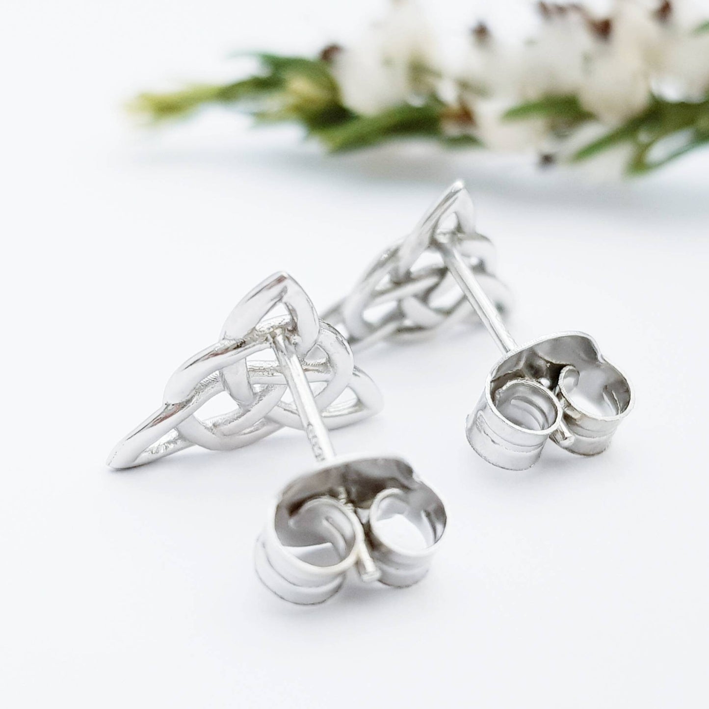 Small sterling silver Celtic knot Earrings, triquetra celtic studs