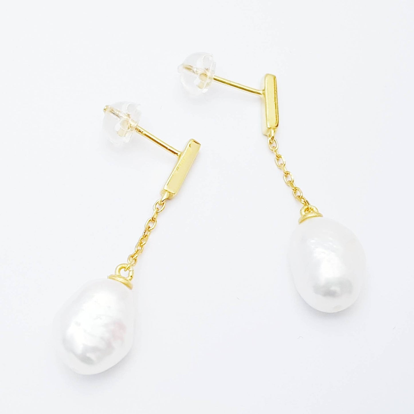 925 silver Pearl drop earrings with gold plating