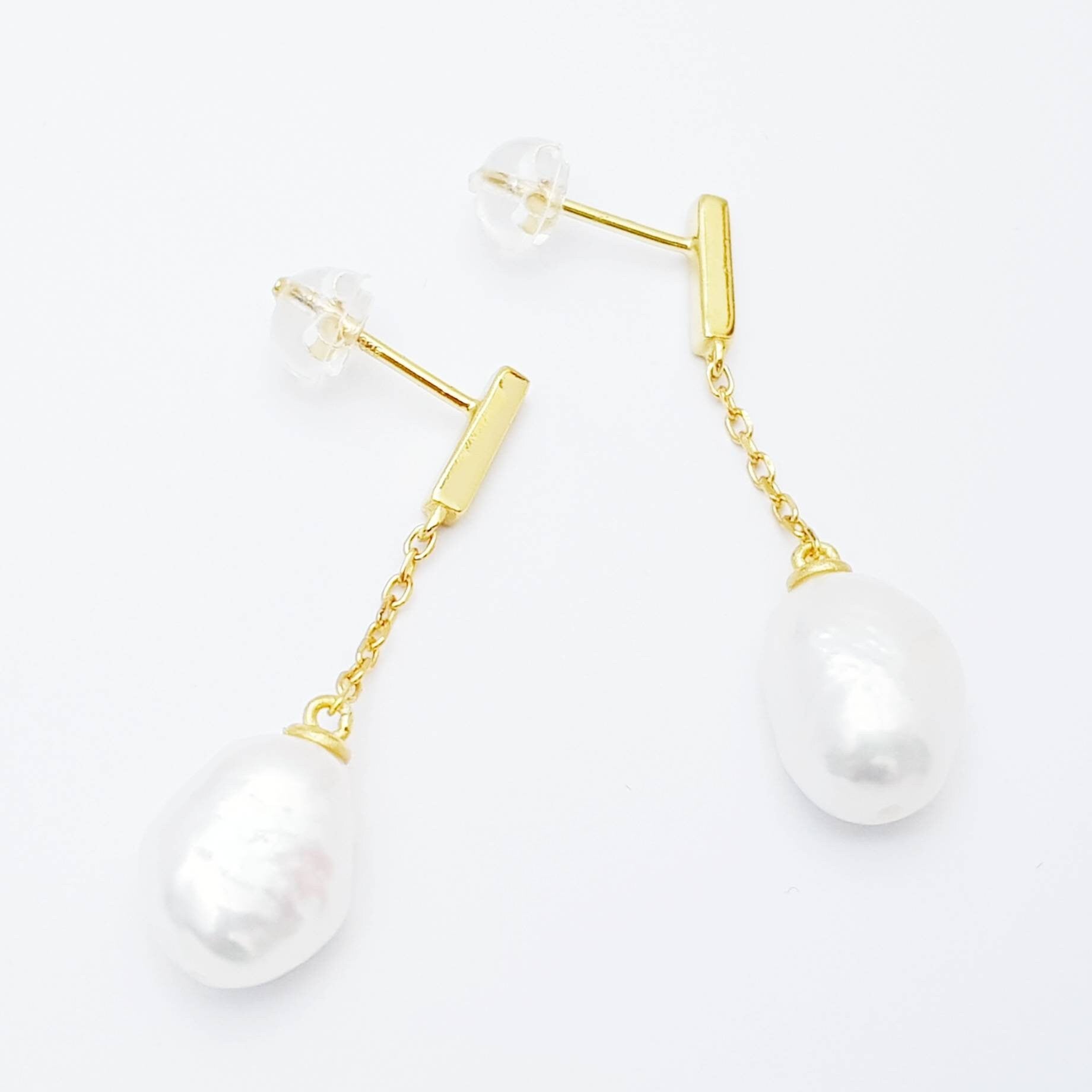 925 silver Pearl drop earrings with gold plating