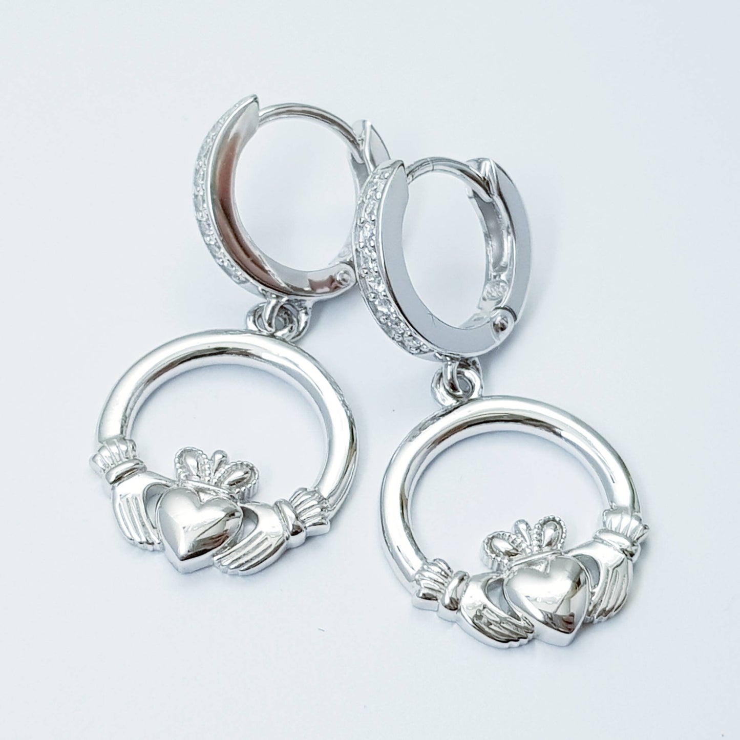Silver hoop Claddagh Earrings, lever back Claddagh Earrings, Claddagh drop Earrings