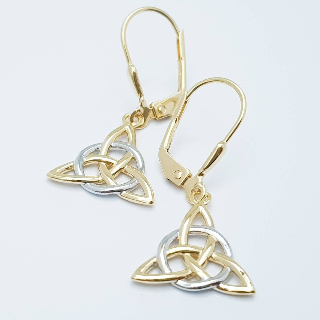 Silver Celtic knot Earrings, Irish Earrings, two tone Celtic Earrings, trilateral earrings