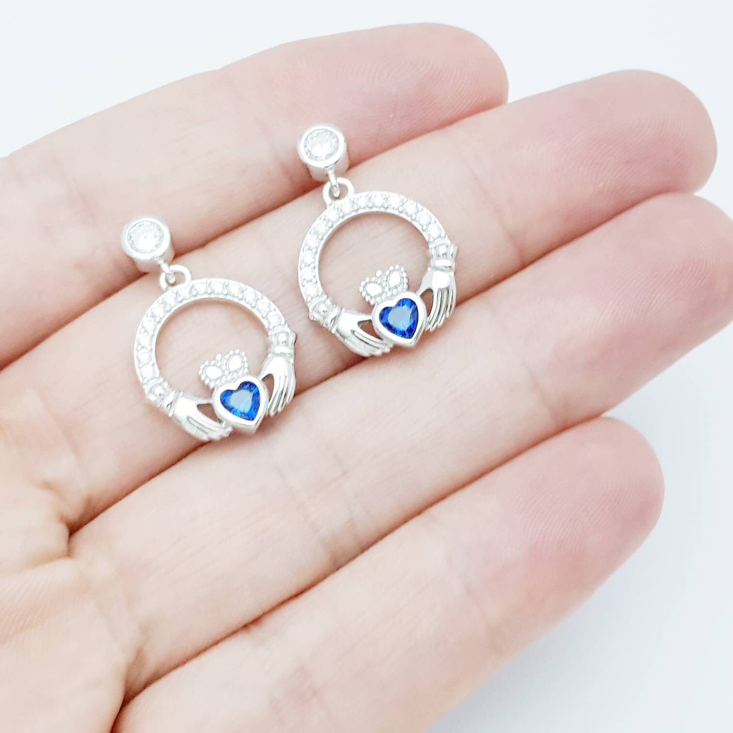 Claddagh Earrings, Silver Claddagh Earrings, Claddagh drop Earrings