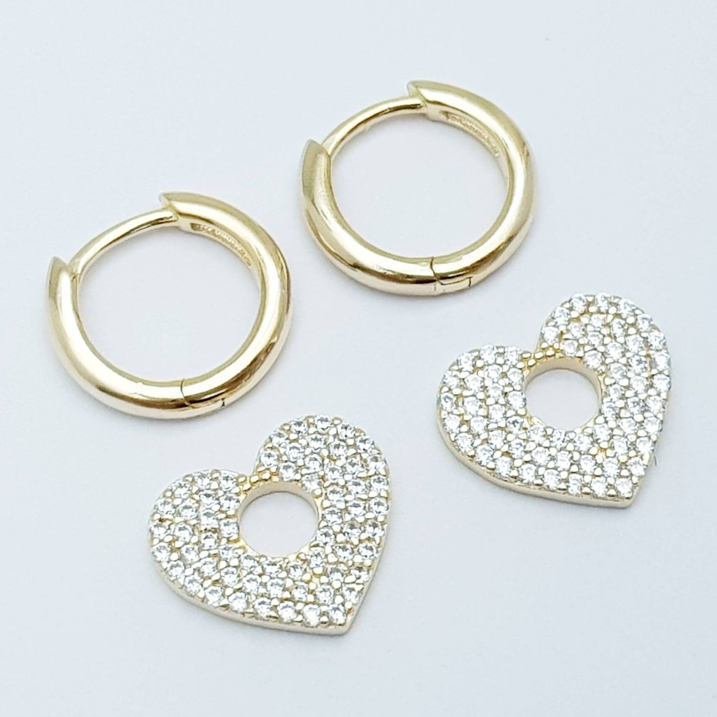 Mini hoop earrings, with removable heart charm, two earrings in one, Small Huggie earrings