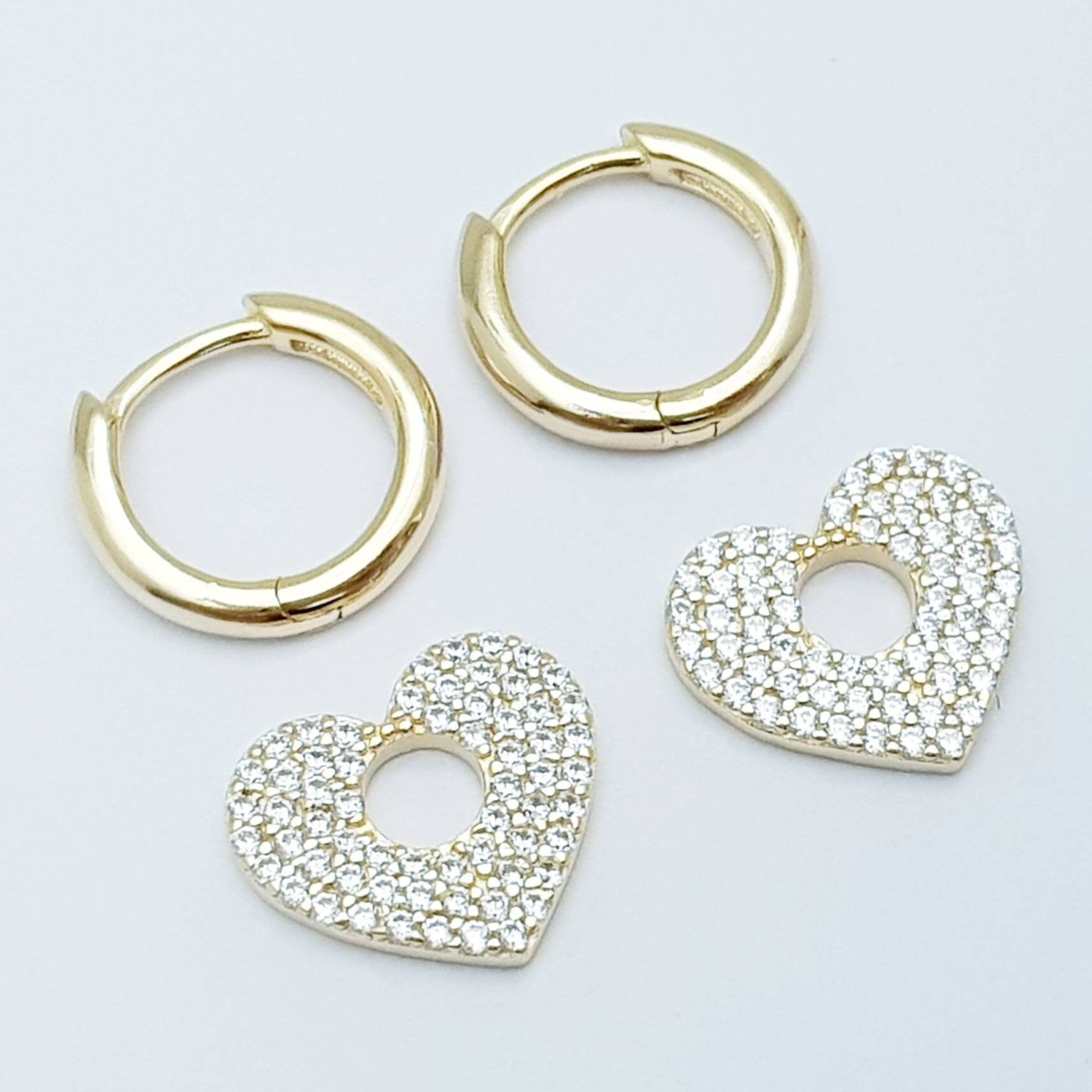 Mini hoop earrings, with removable heart charm, two earrings in one, Small Huggie earrings