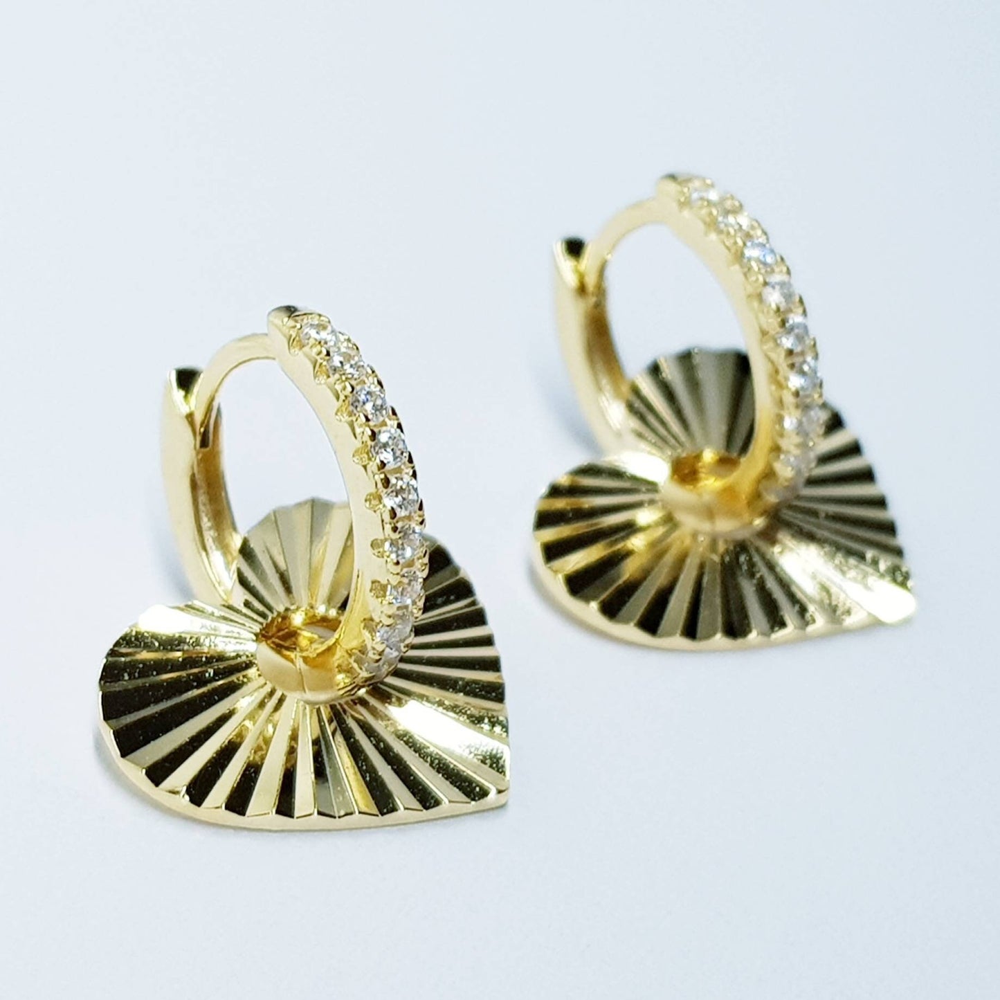 Two earrings in one, Mini hoop earrings, with removable heart charm, Small cz hoop earrings