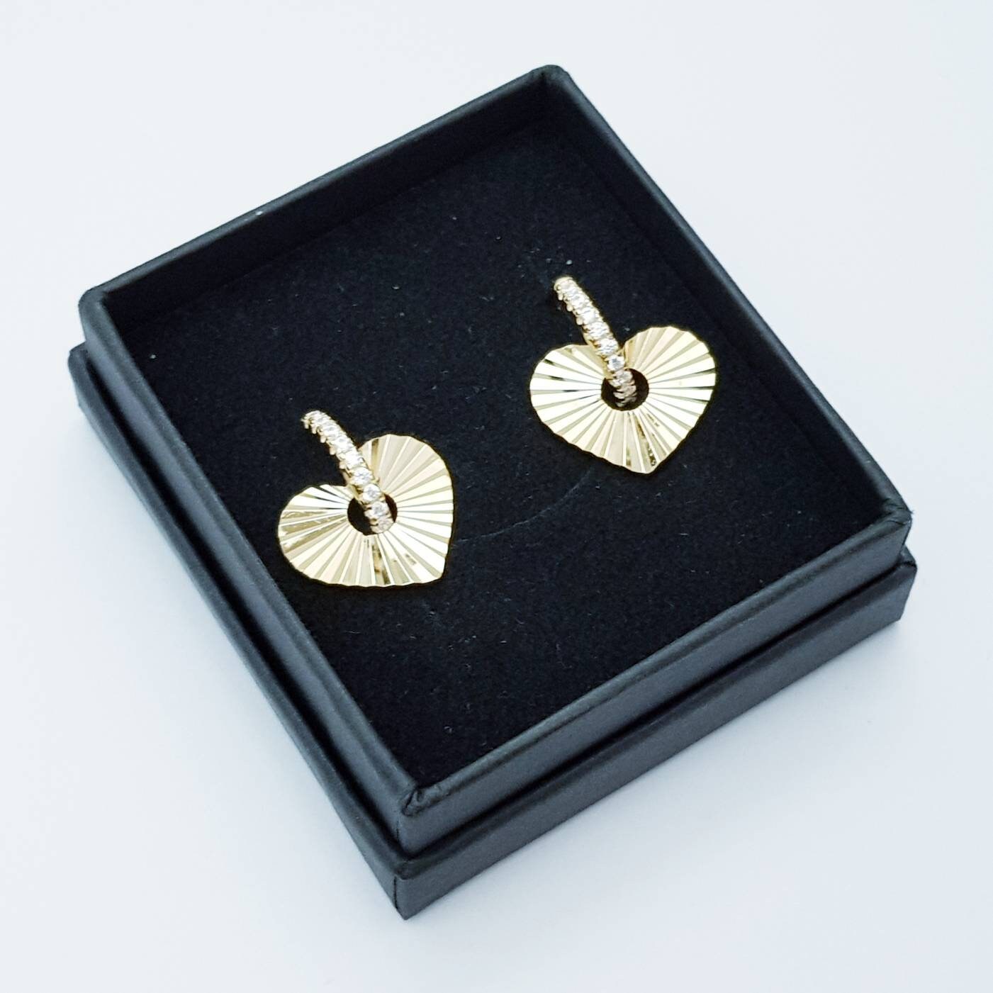 Two earrings in one, Mini hoop earrings, with removable heart charm, Small cz hoop earrings