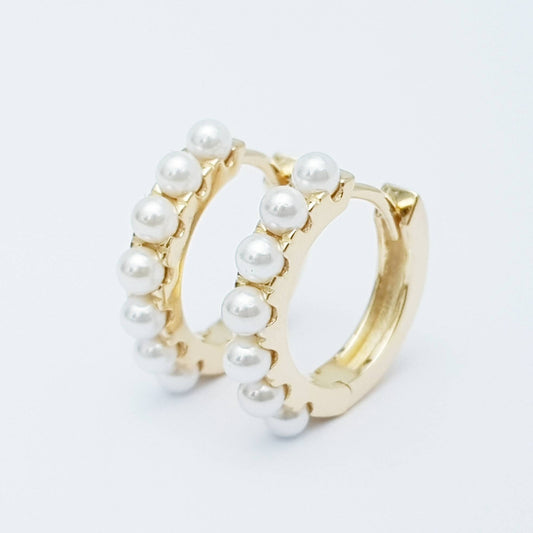 Gold hoop earrings, silver huggie earrings, vintage pearl hoop earrings