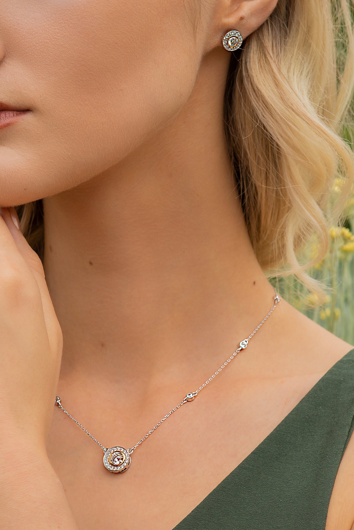 Gold plated sterling silver stud earrings with cubic zirconia, elegant round silver earrings, small stud earrings