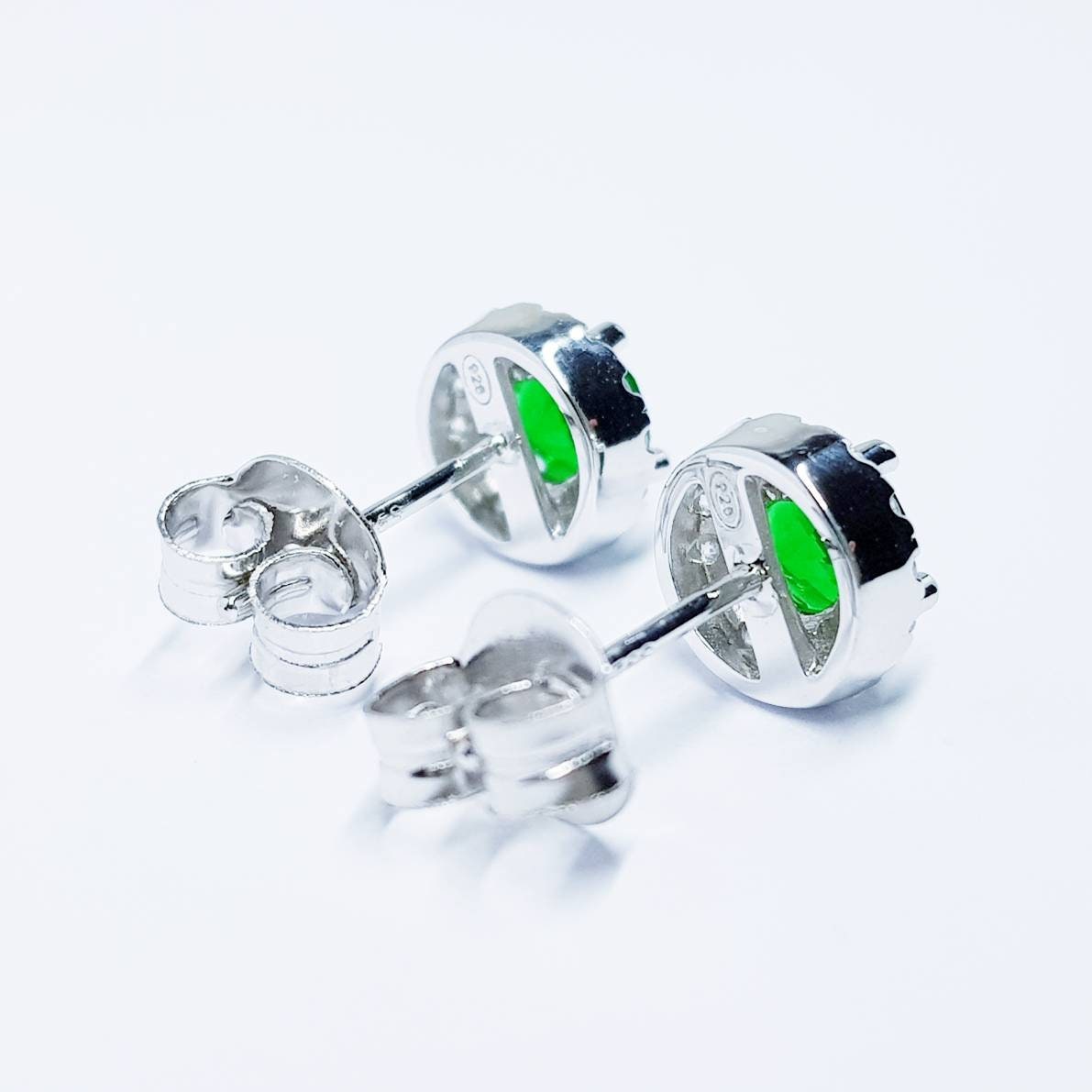 Green earrings, emerald stud earrings, gift for women, vintage earrings, diamond halo earrings, earrings for women, may birthstone studs