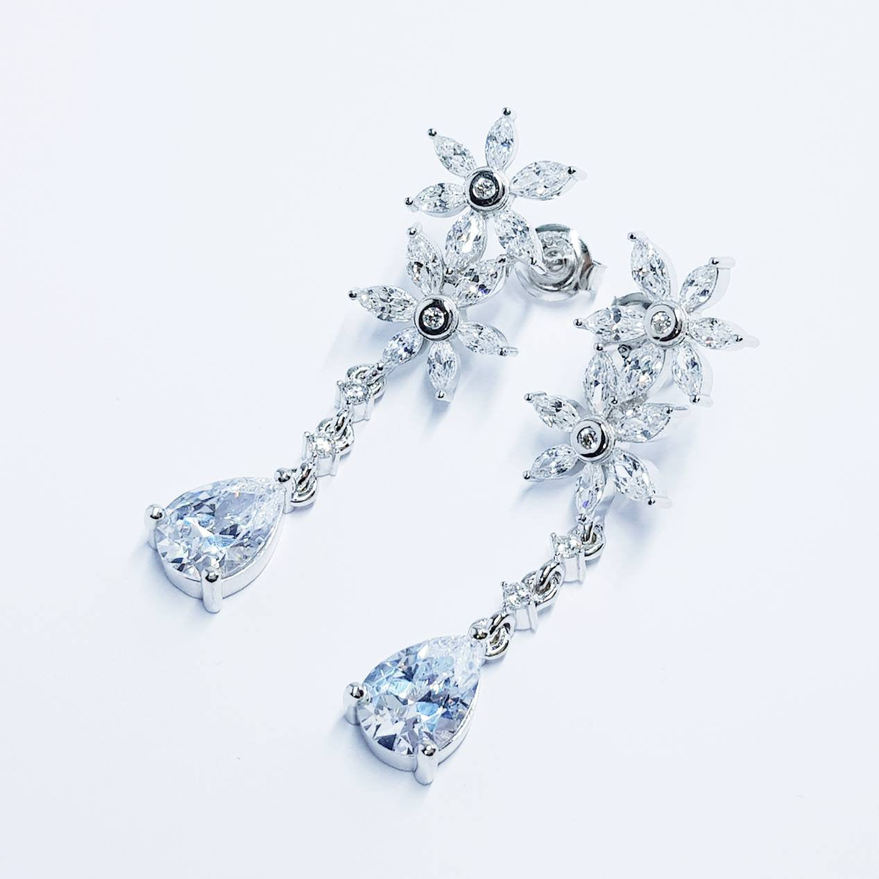 Bridal Diamond Earrings, chandelier Earrings, long teardrop Earrings, marquis and pear shaped stones