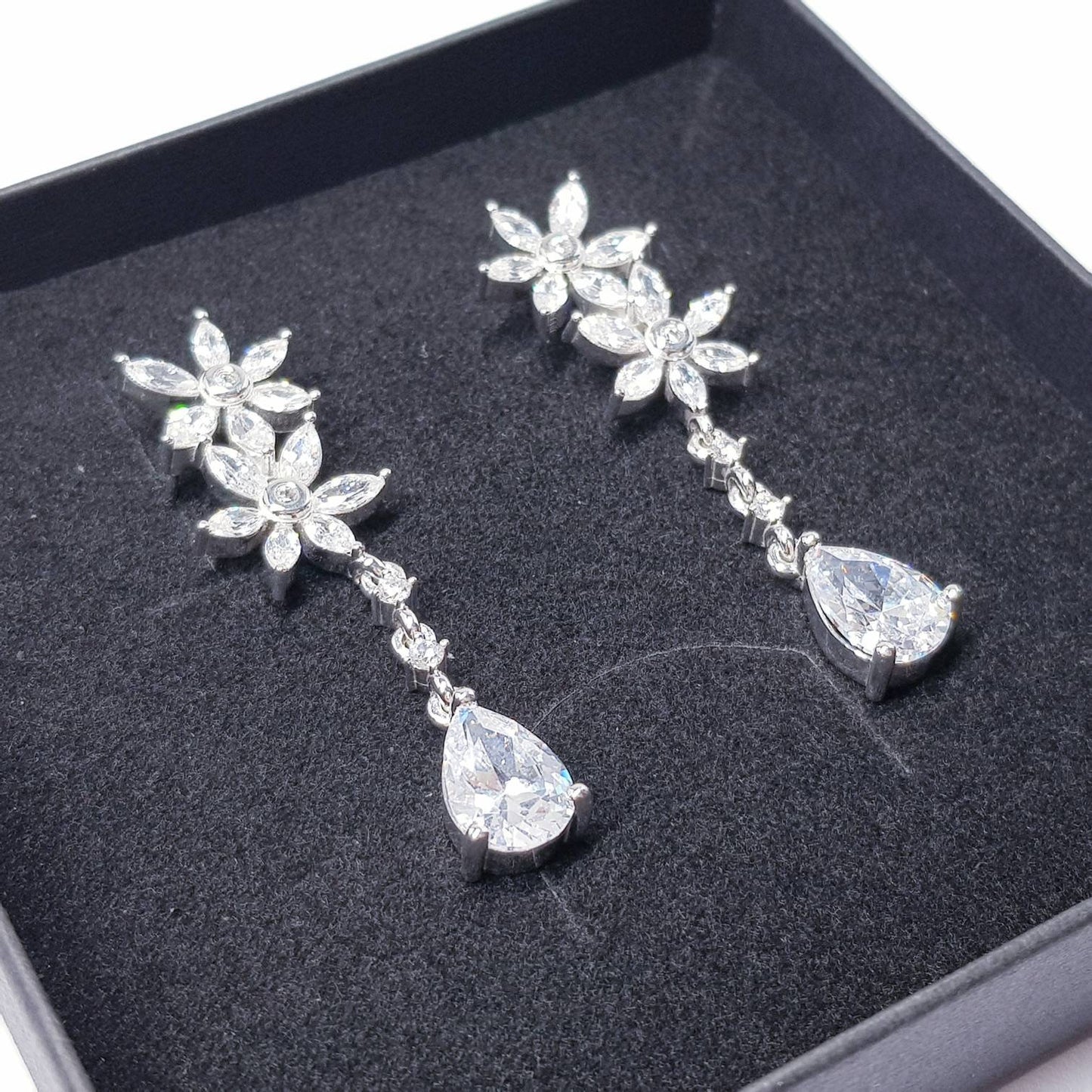 Bridal Diamond Earrings, chandelier Earrings, long teardrop Earrings, marquis and pear shaped stones