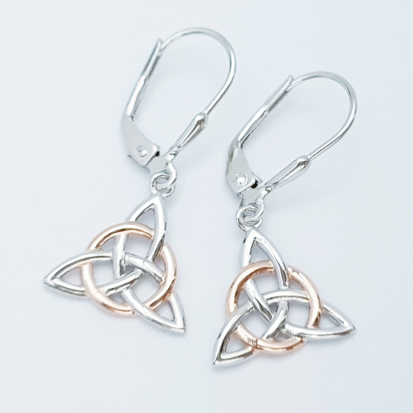 Small Celtic stud Earrings in silver with rose gold plating, triquetra stud earrings