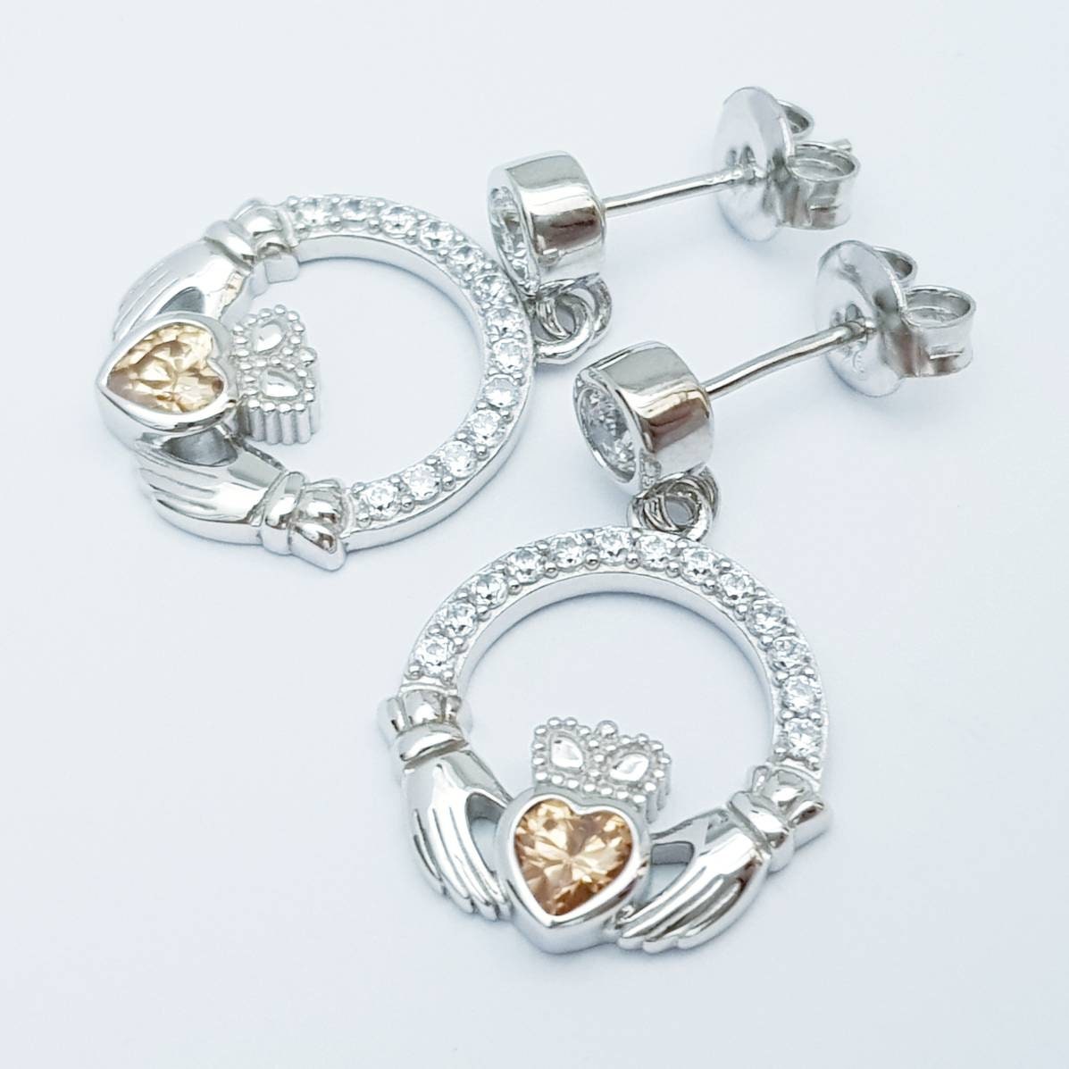 Citrine yellow claddagh Earrings, November birthstone Claddagh Earrings, Claddagh drop Earrings