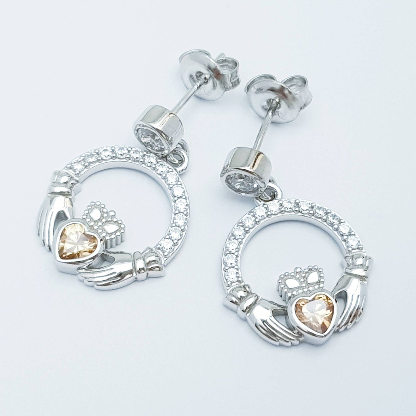Citrine yellow claddagh Earrings, November birthstone Claddagh Earrings, Claddagh drop Earrings