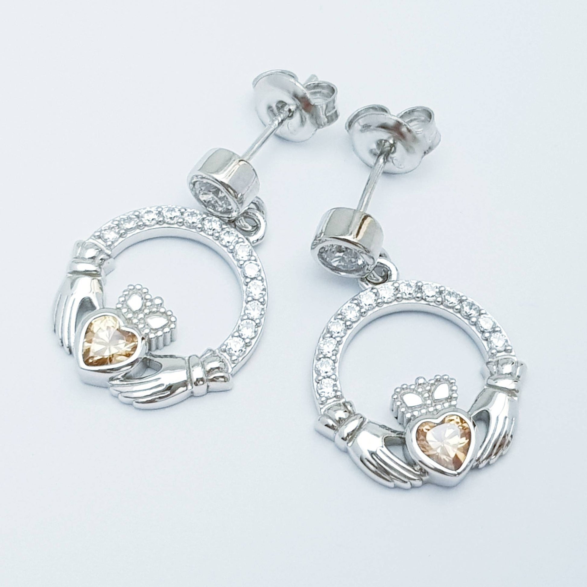 Citrine yellow claddagh Earrings, November birthstone Claddagh Earrings, Claddagh drop Earrings