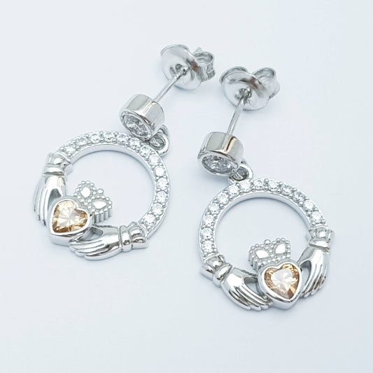 Citrine yellow claddagh Earrings, November birthstone Claddagh Earrings, Claddagh drop Earrings