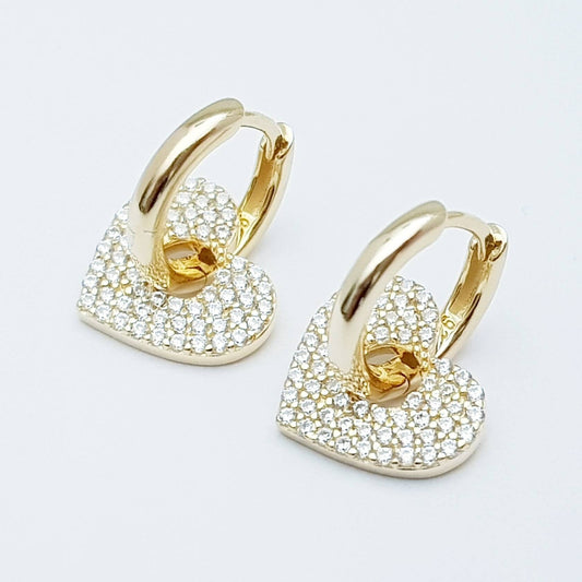 Mini hoop earrings, with removable heart charm, two earrings in one, Small Huggie earrings