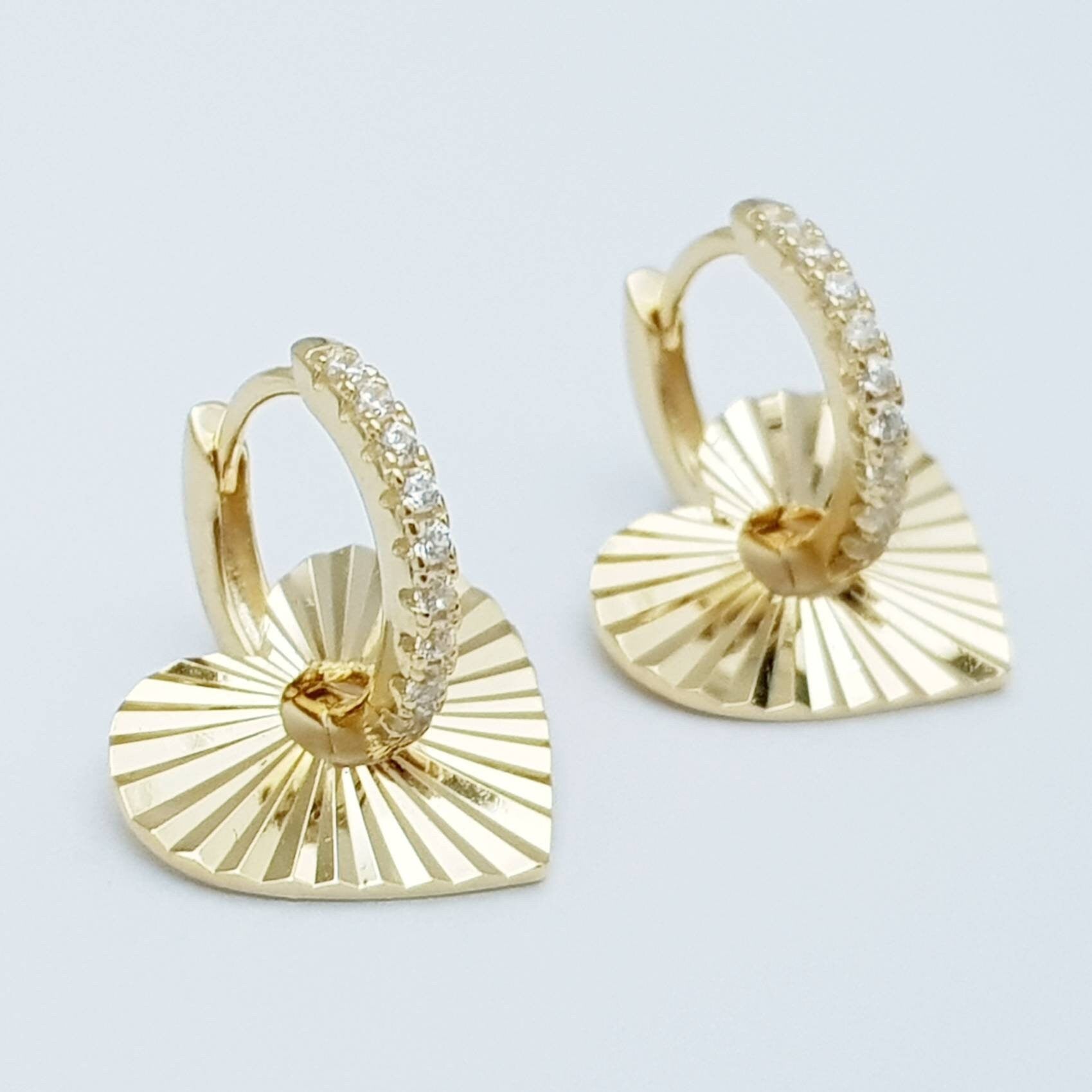 Two earrings in one, Mini hoop earrings, with removable heart charm, Small cz hoop earrings