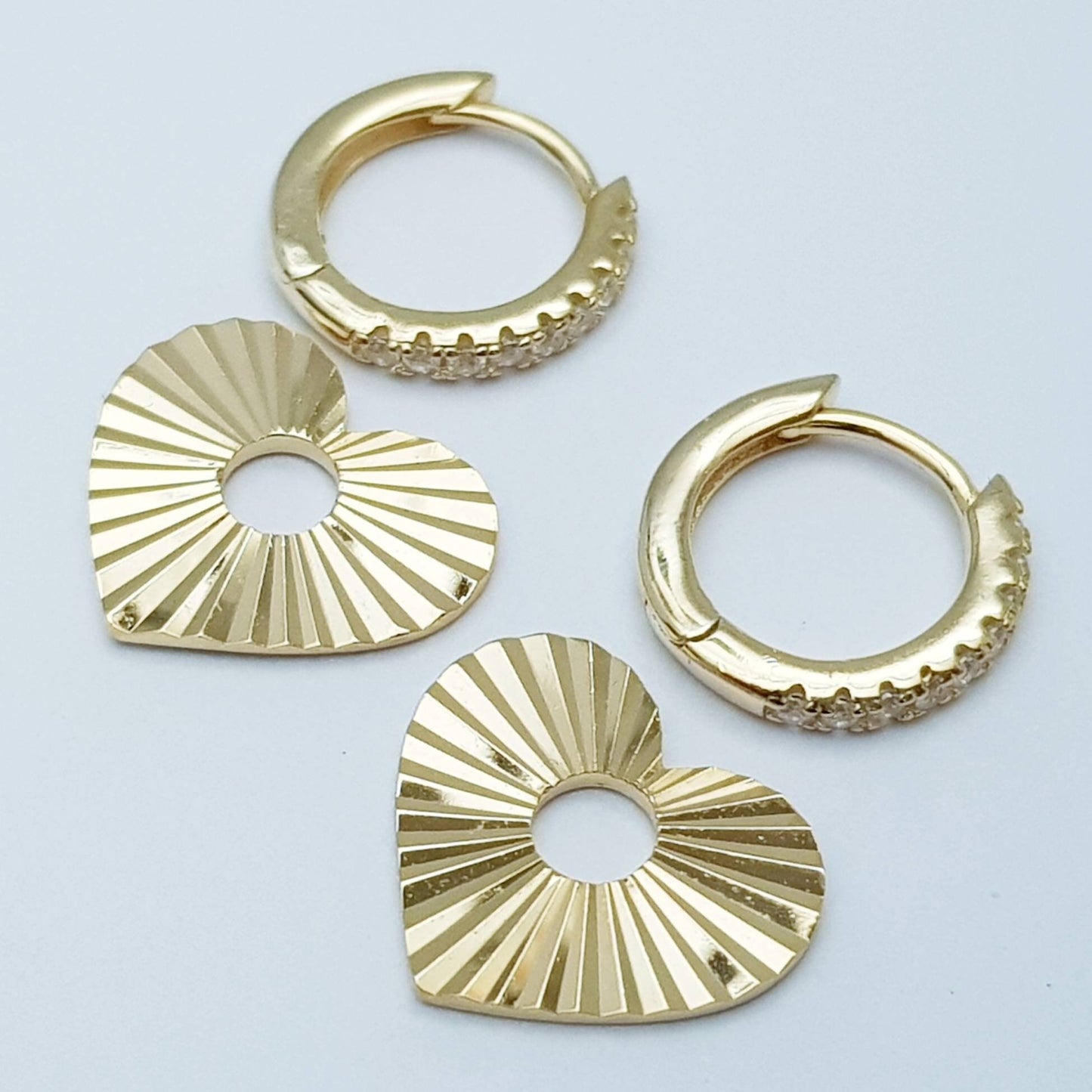 Two earrings in one, Mini hoop earrings, with removable heart charm, Small cz hoop earrings