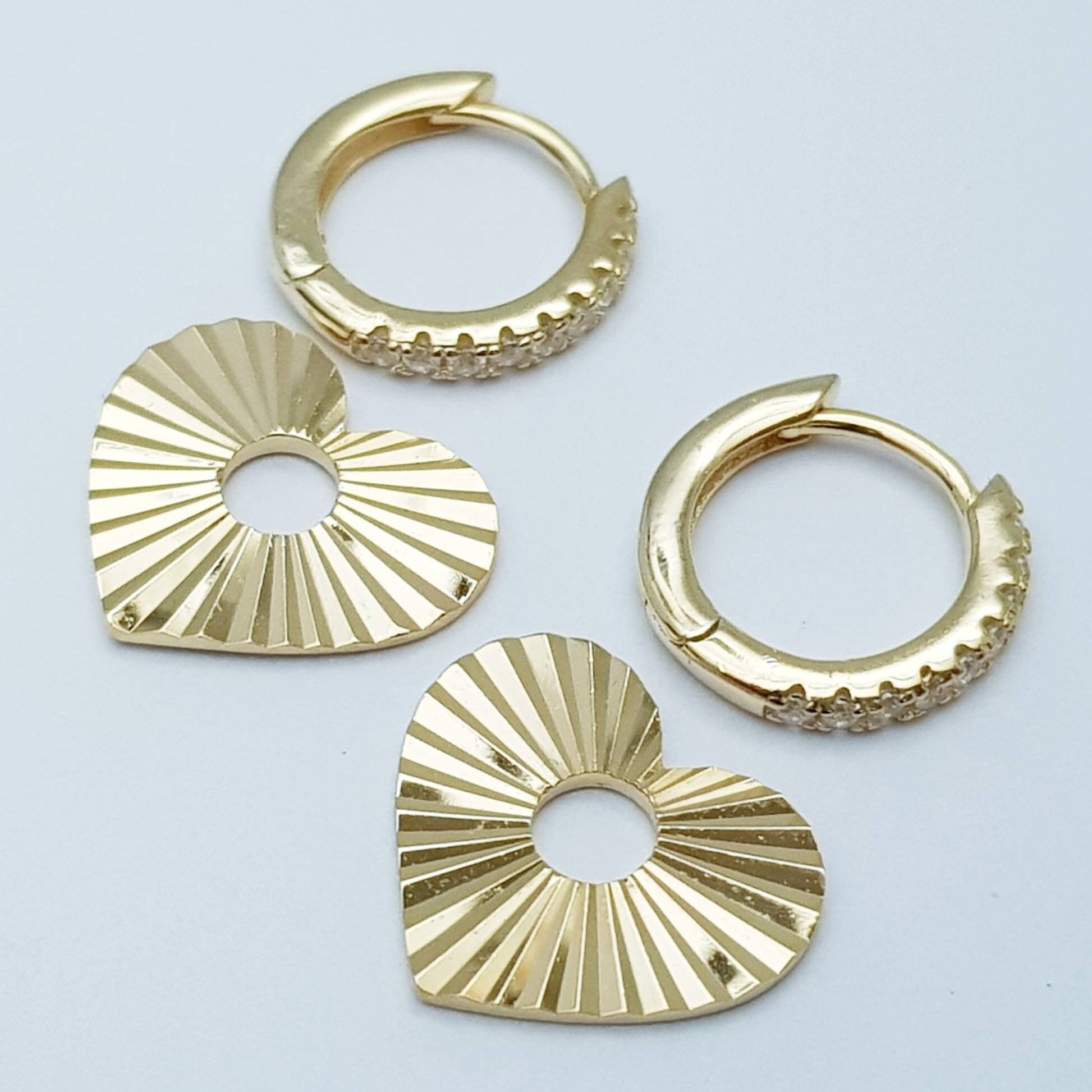 Two earrings in one, Mini hoop earrings, with removable heart charm, Small cz hoop earrings