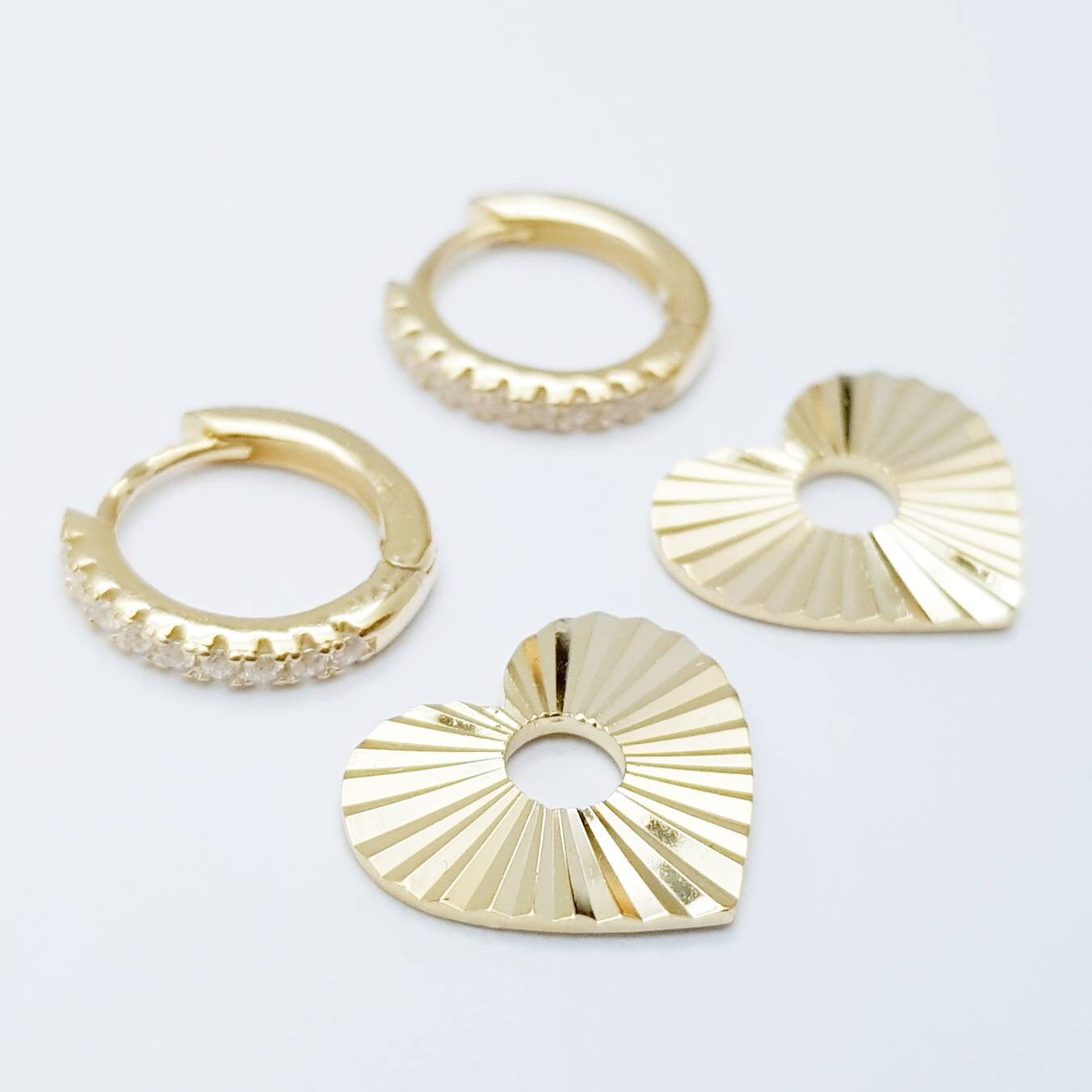 Two earrings in one, Mini hoop earrings, with removable heart charm, Small cz hoop earrings