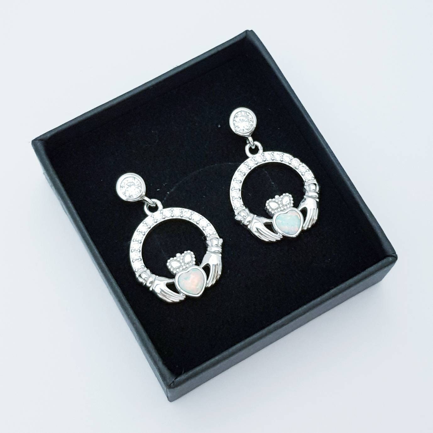 Opal claddagh Earrings, Silver Claddagh Earrings, October birthstone