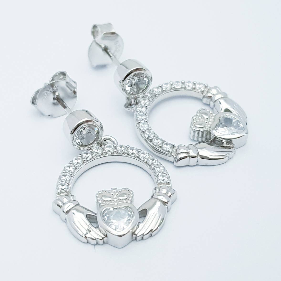 Claddagh Earrings, Silver Claddagh Earrings, Claddagh drop Earrings