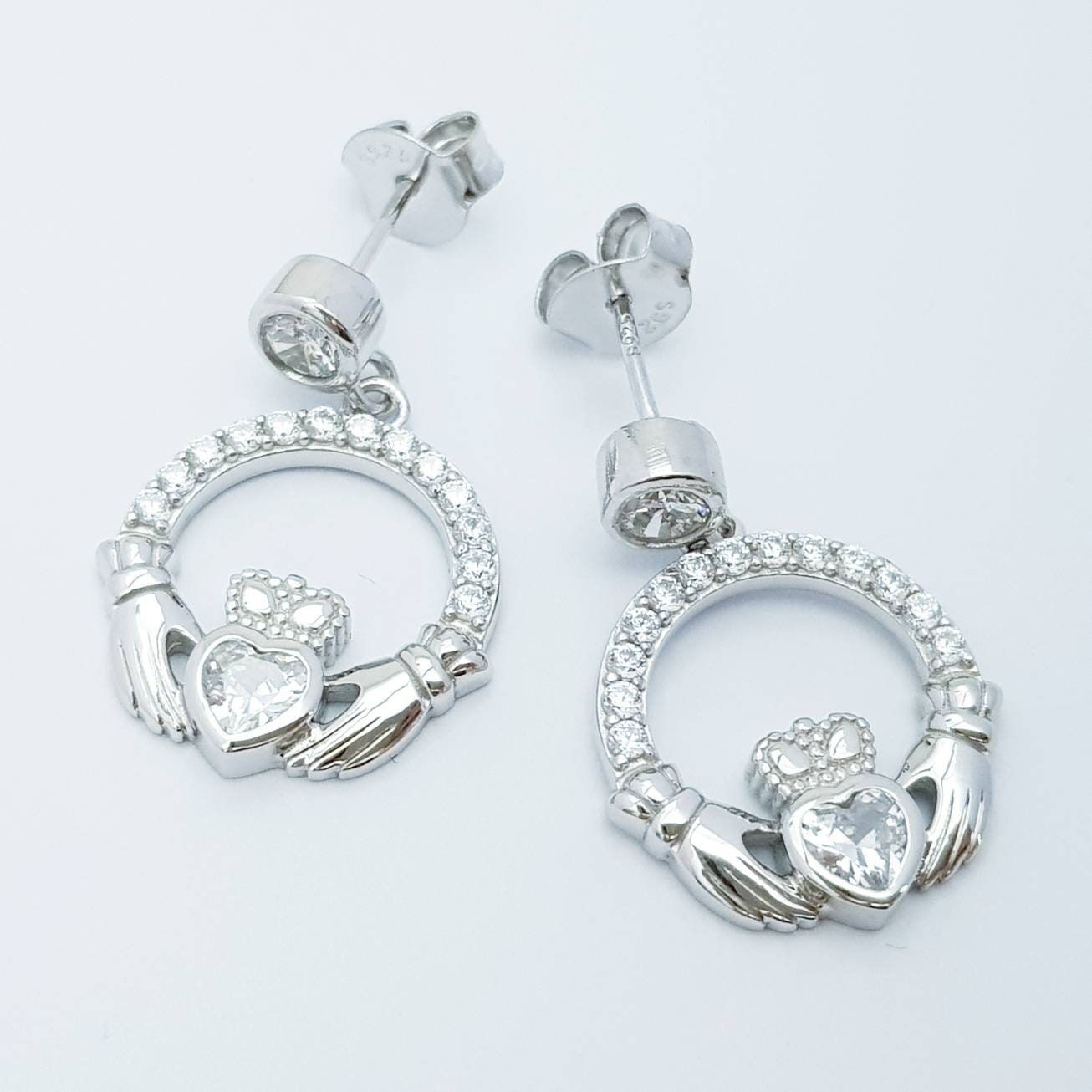 Claddagh Earrings, Silver Claddagh Earrings, Claddagh drop Earrings