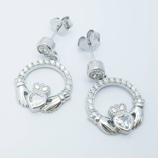 Claddagh Earrings, Silver Claddagh Earrings, Claddagh drop Earrings