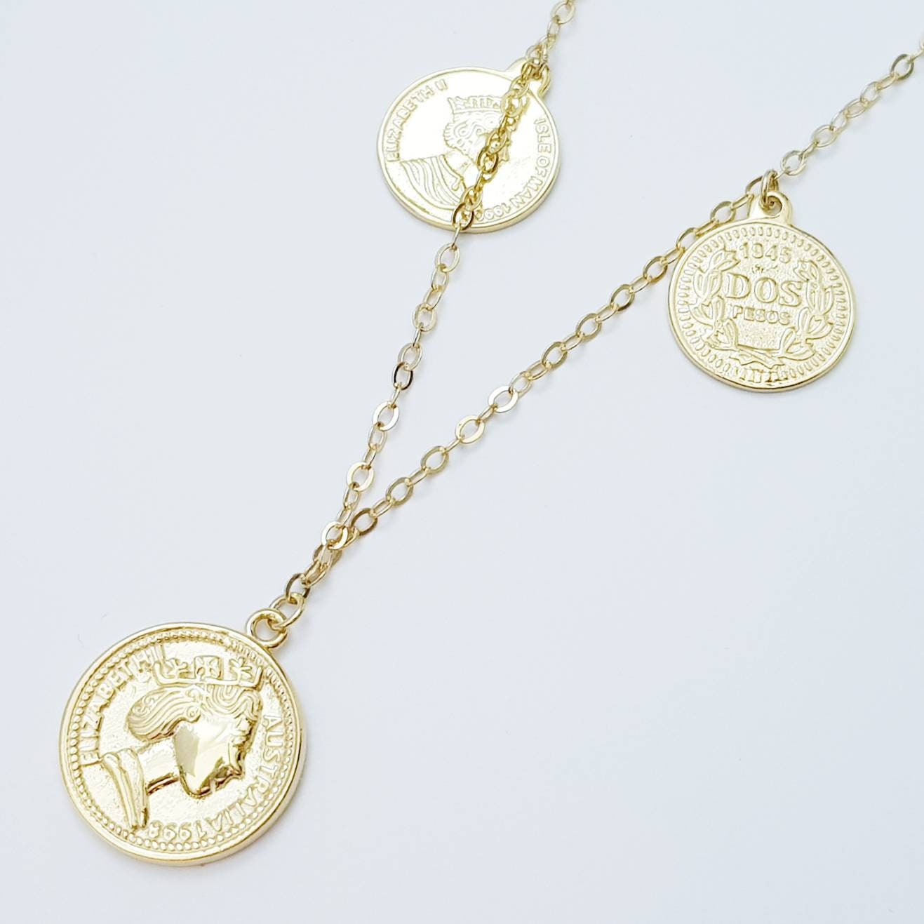 Sterling silver Coin necklace, luxuriously plated in yellow gold, dainty necklace, gold choker