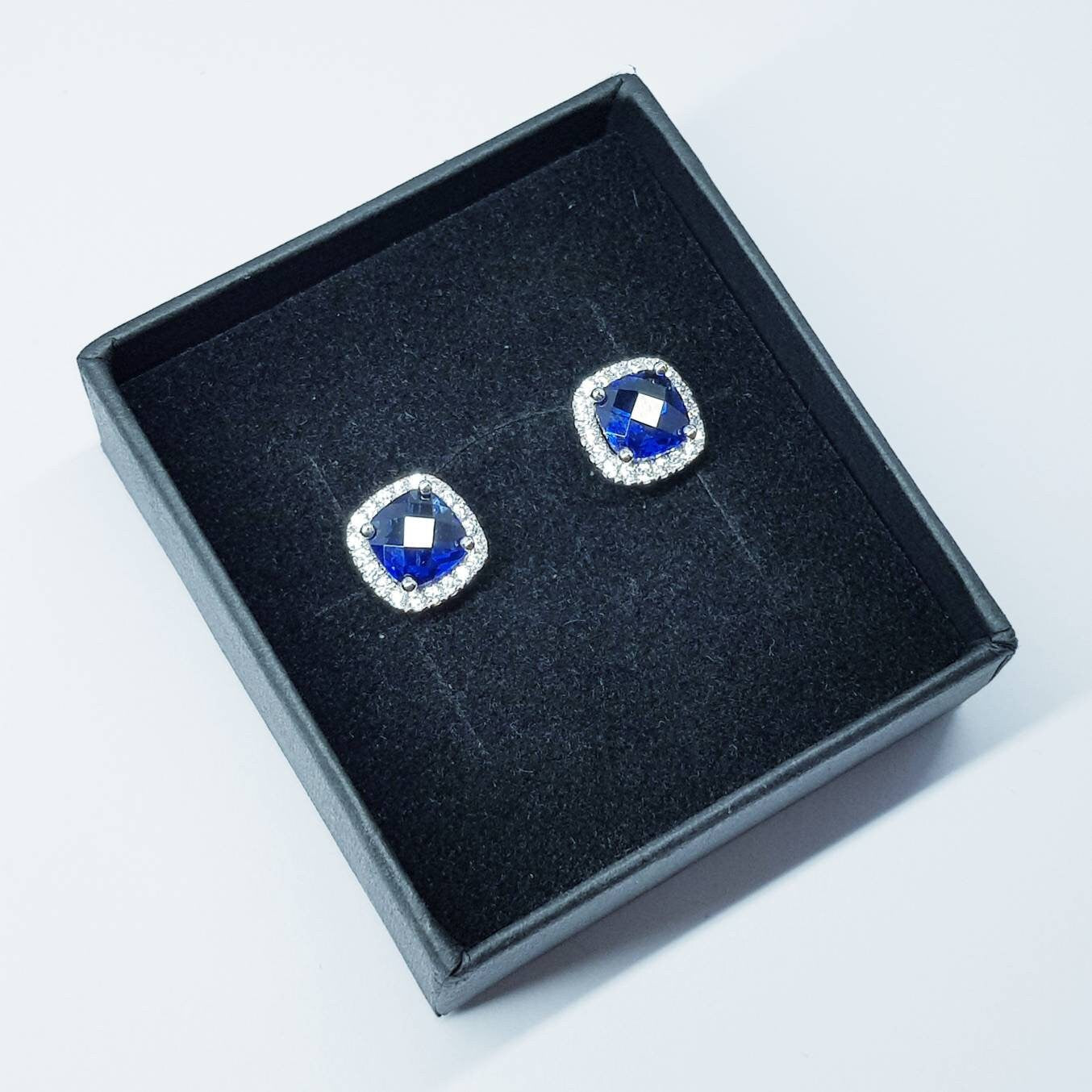 Blue Sapphire Earrings, Sapphire Bridal Earrings, Sterling Silver CZ Blue Sapphire Stud Earrings,Round CZ Stud Earrings,Bridesmaids Earrings