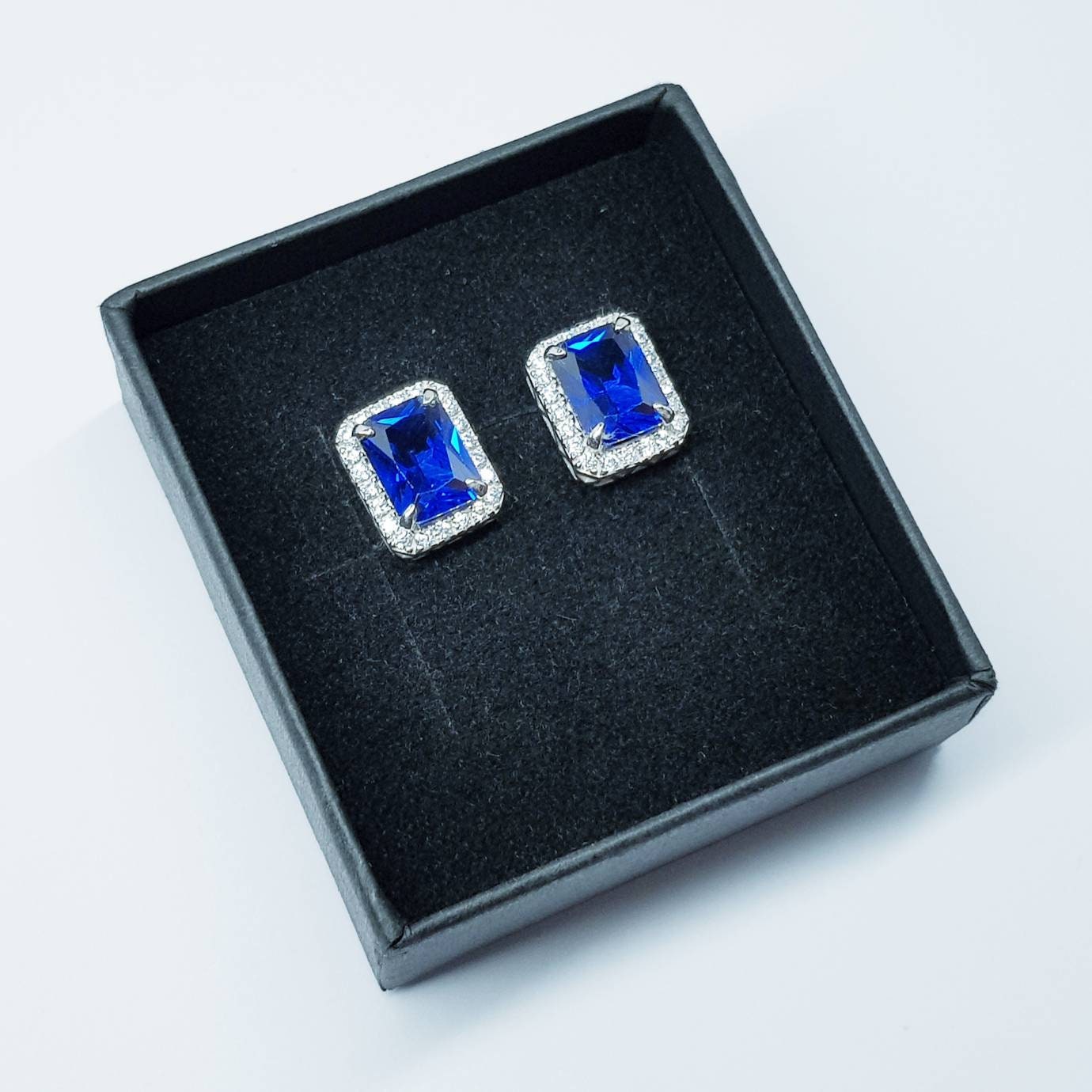 Blue Sapphire Stud Earrings, Halo Stud Earrings, 925 Sterling Silver Stud for Women, Gift For Her, Bridesmaids Gift