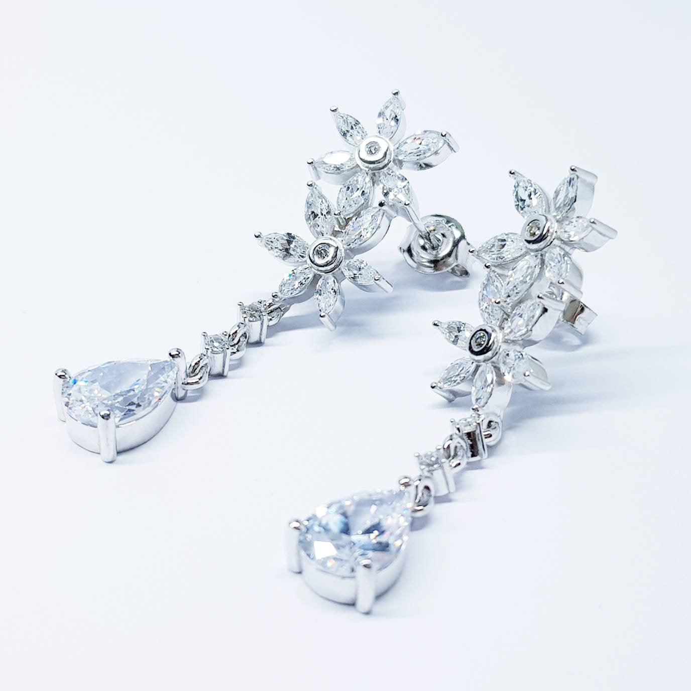 Bridal Diamond Earrings, chandelier Earrings, long teardrop Earrings, marquis and pear shaped stones