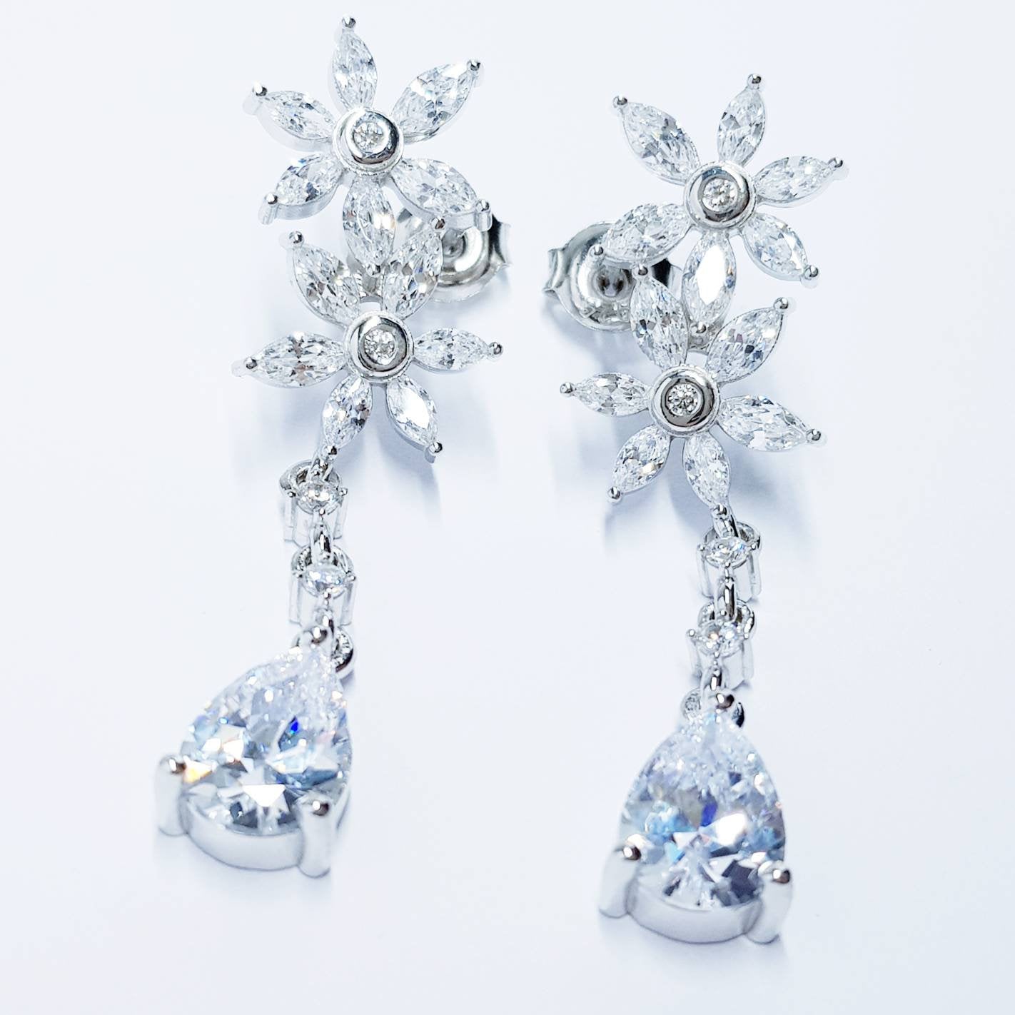 Bridal Diamond Earrings, chandelier Earrings, long teardrop Earrings, marquis and pear shaped stones