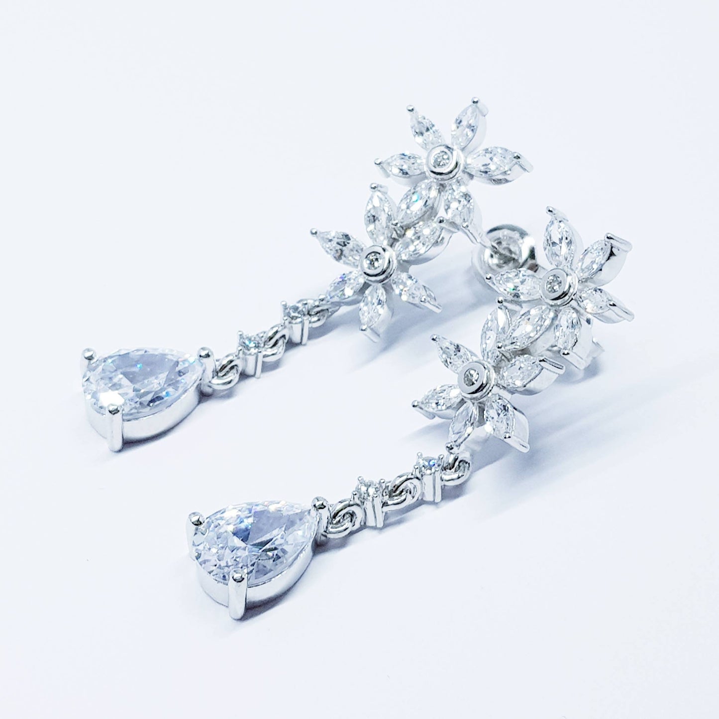 Bridal Diamond Earrings, chandelier Earrings, long teardrop Earrings, marquis and pear shaped stones